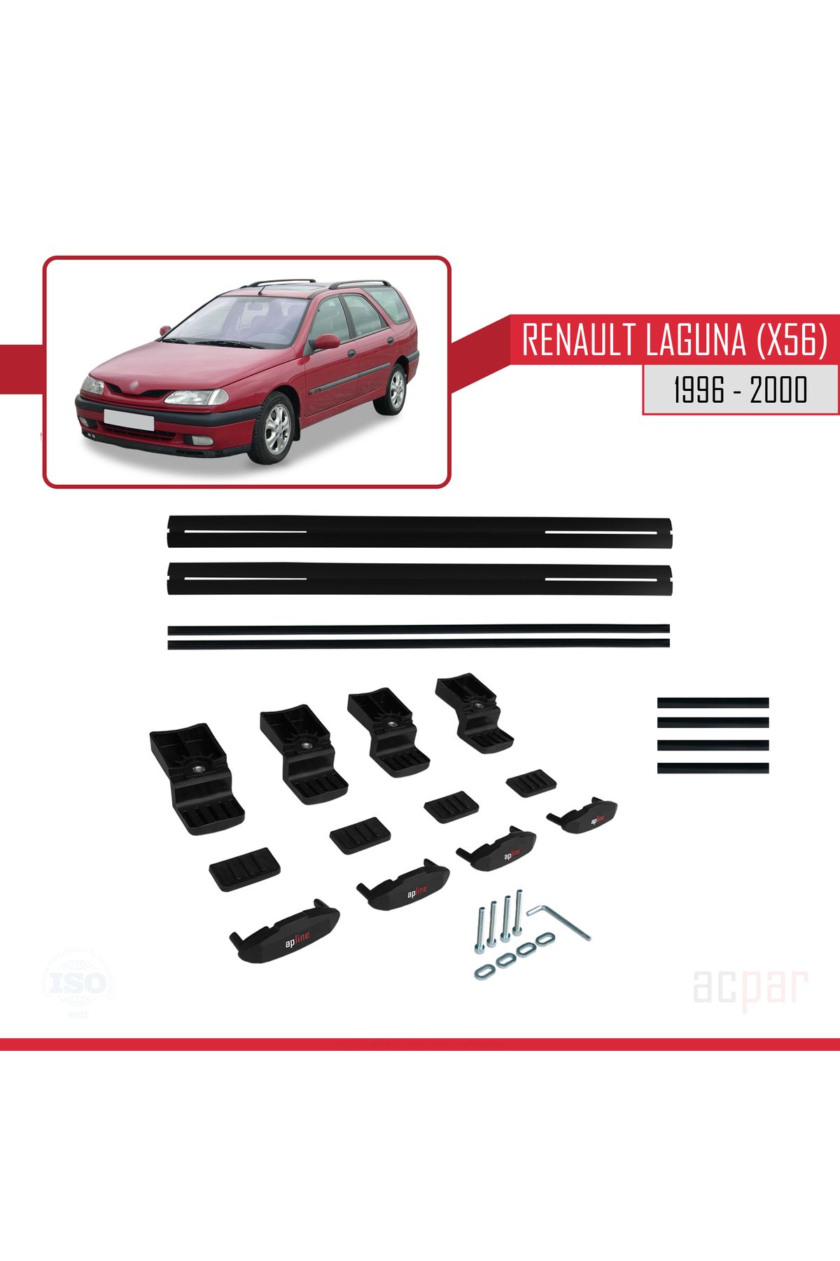 Renault Laguna (X56) SW 1996-2000 Arası ile Uyumlu BASIC Model Universal Ara Atkı Tavan Barı Siyah 2