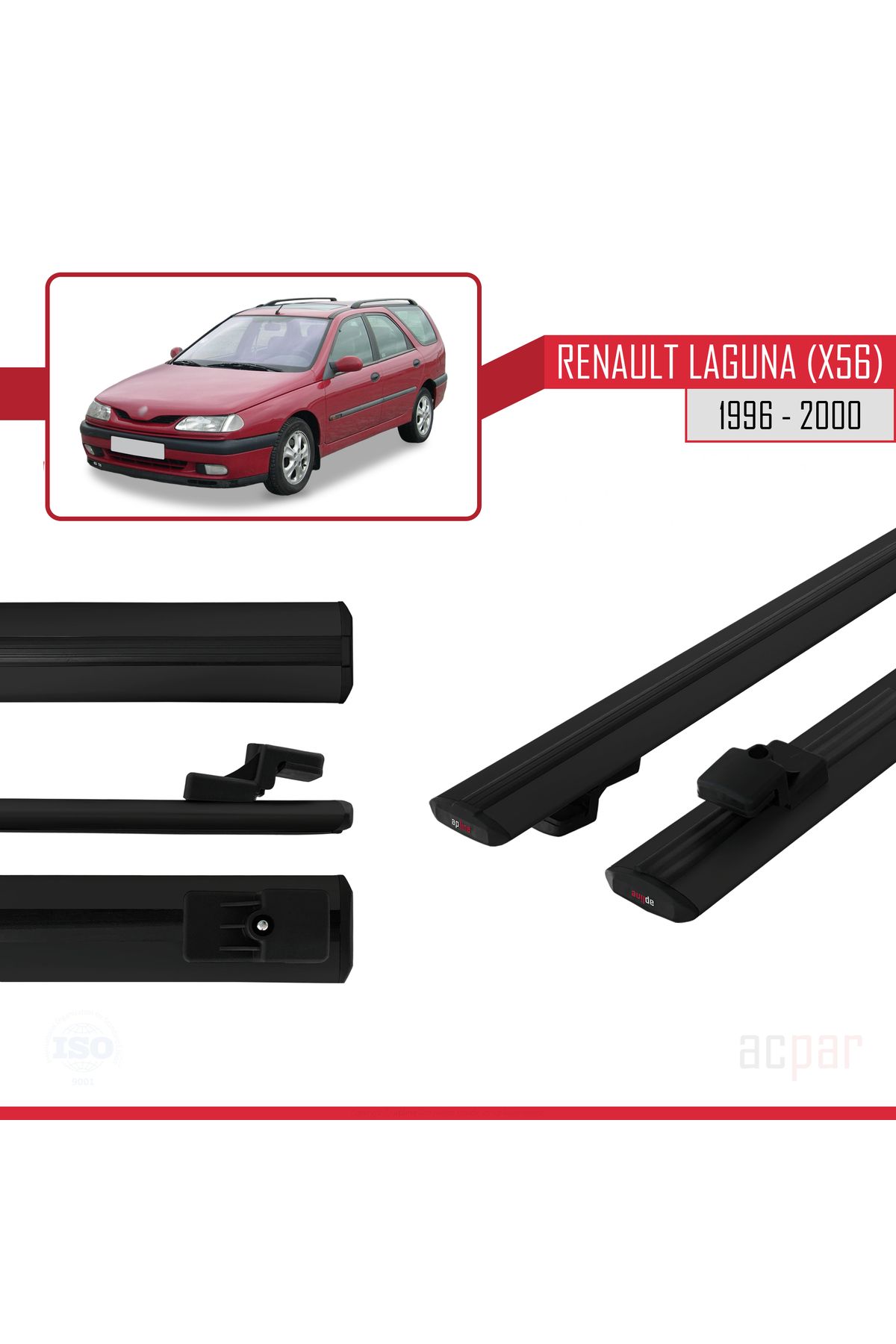 Renault Laguna (X56) SW 1996-2000 Arası ile Uyumlu BASIC Model Universal Ara Atkı Tavan Barı Siyah 2