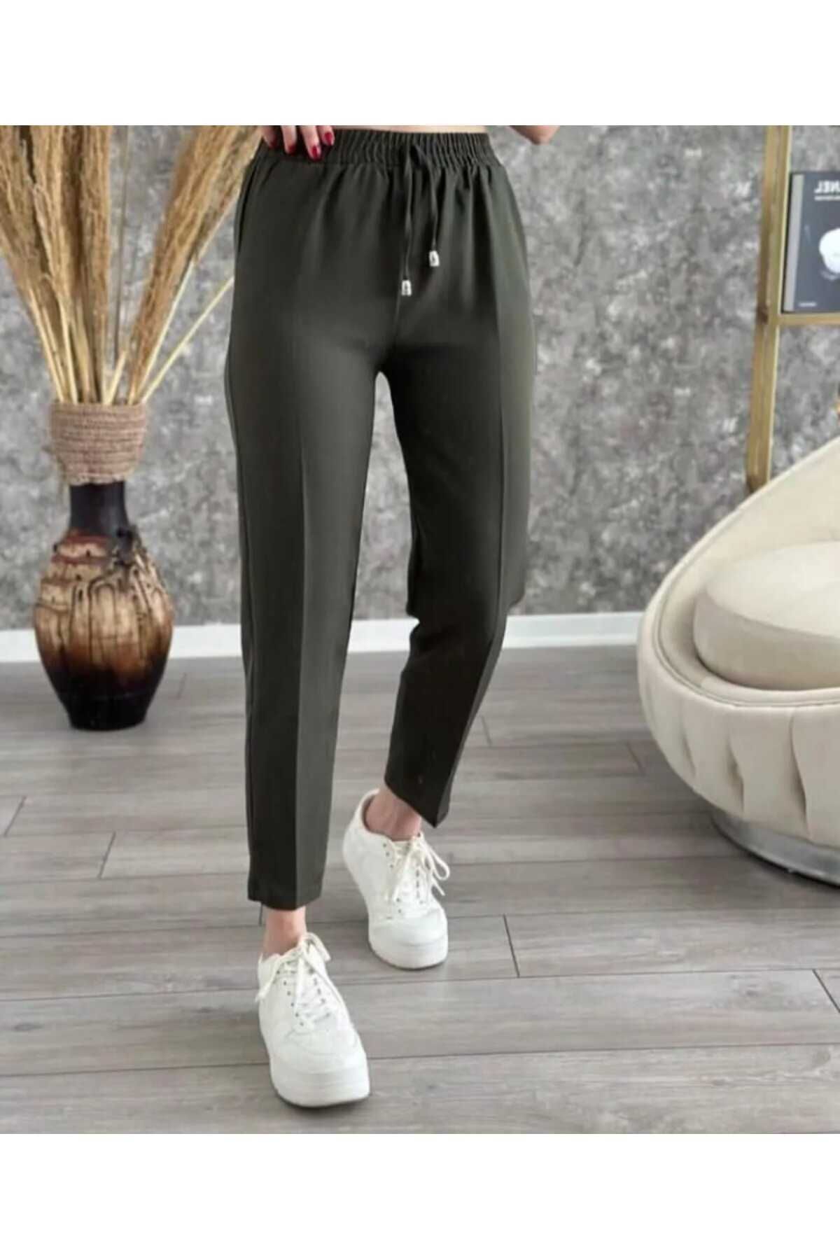 Double Kumaş Beli Bağcıklı Kumaş Pantalon