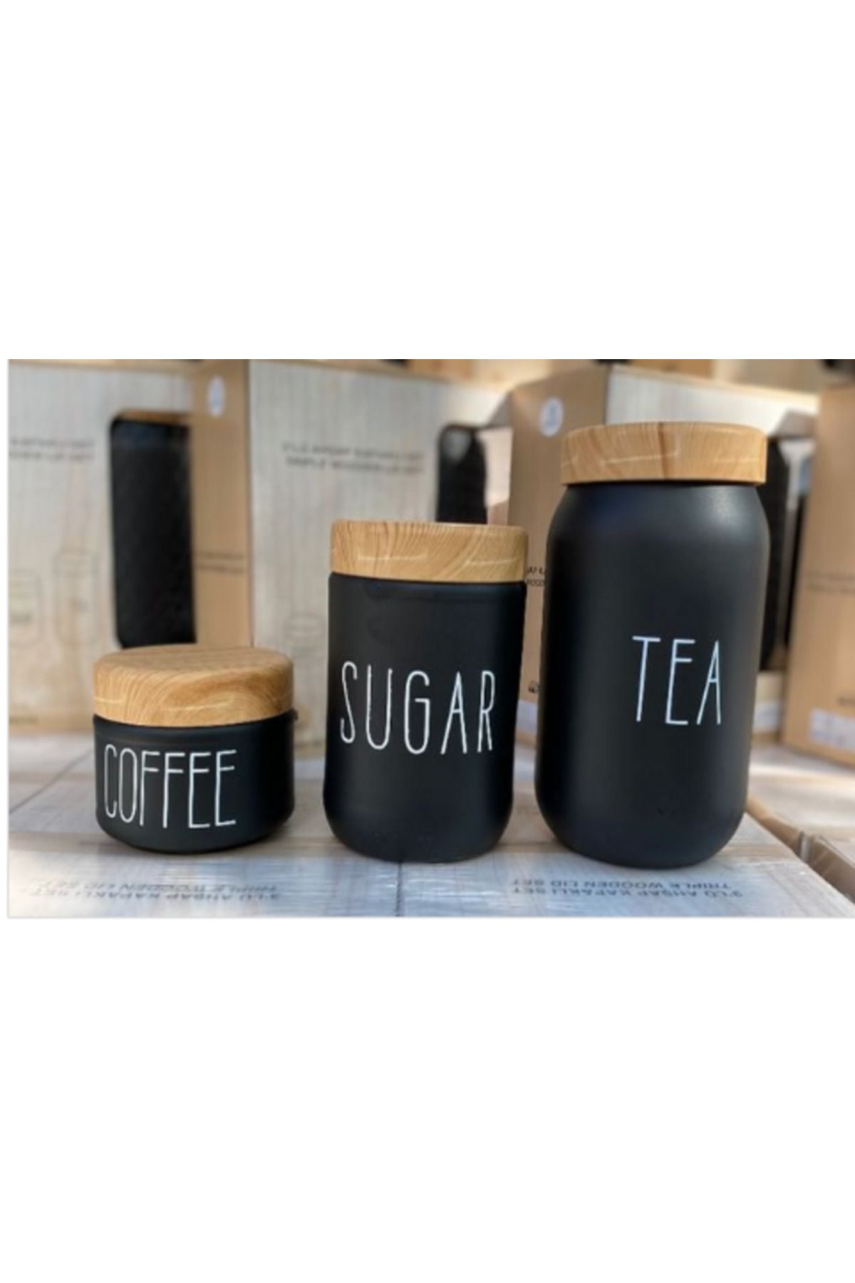 klasik yaşam 3'lü AhşapKapaklı Set Tea-Sugar-...