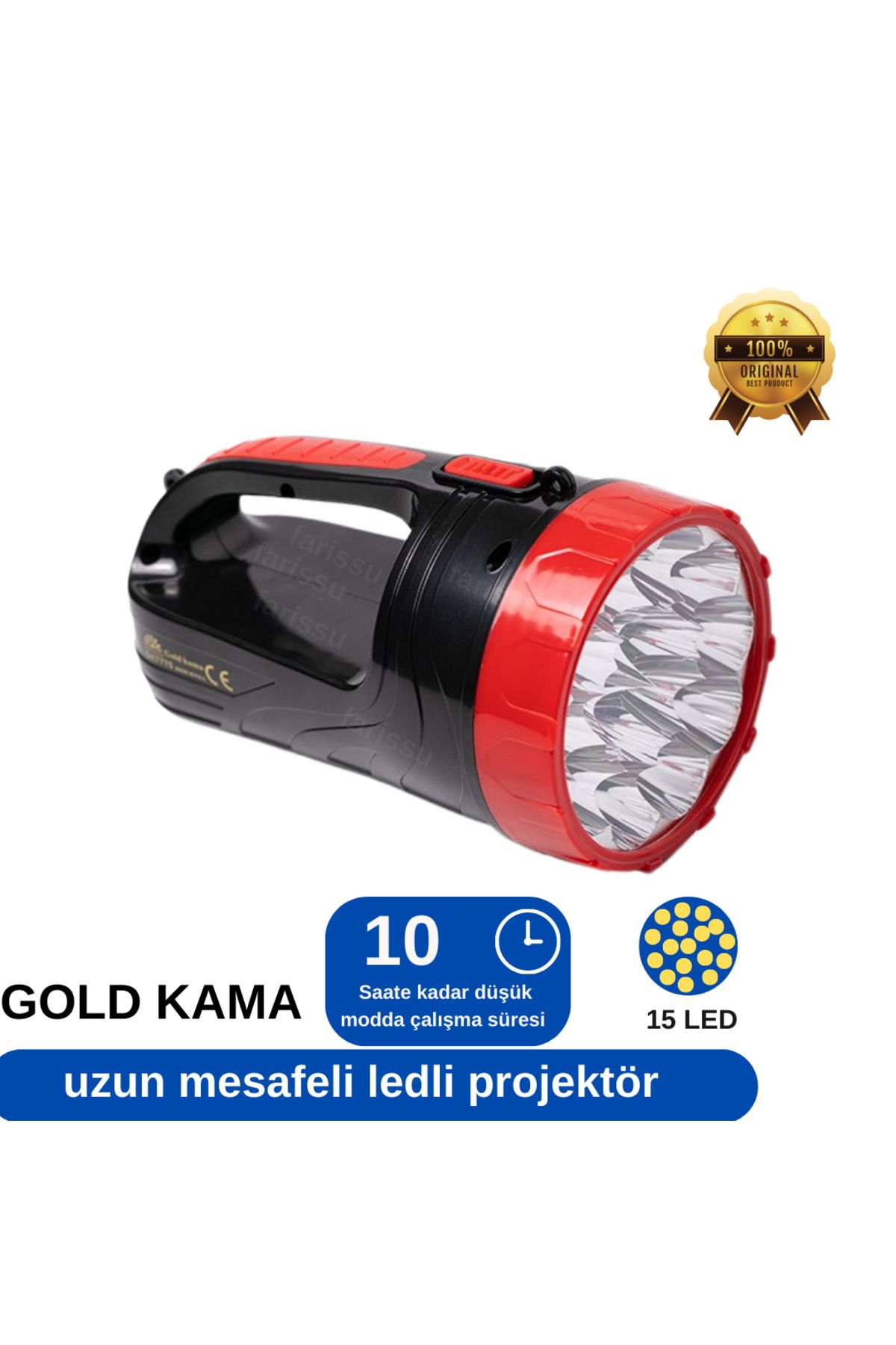 Gold Kama Uzun Mesafeli 15 Ledli Şarjlı El Feneri Gk7775 - Kamp, Avcı, Balıkçı Feneri, Çadır Lambası