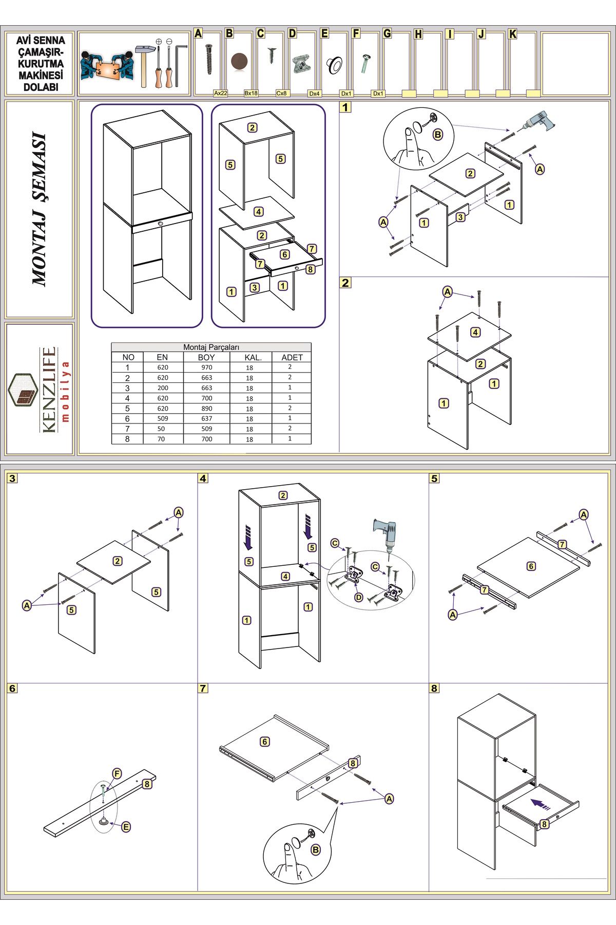 çamaşır-kurutma makinesi dolabı avi senna byz 187*070*60 çekmeceli banyo