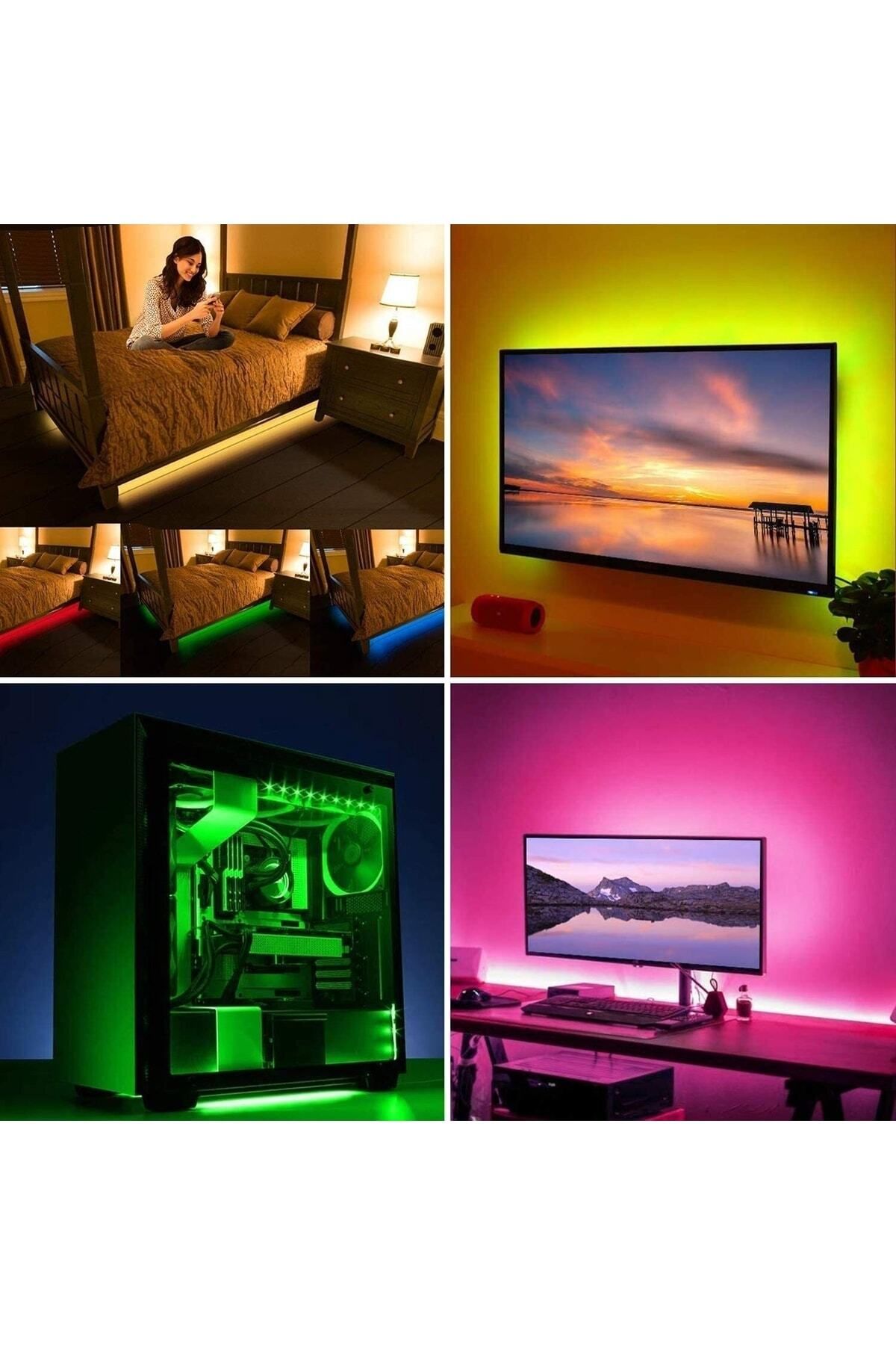 Tv Monitör Arkası 1 Metre Kumandalı 3 Çipli Rgb Şerit Led Iç Mekan Led Animasyonlu Rg... 135ISERI