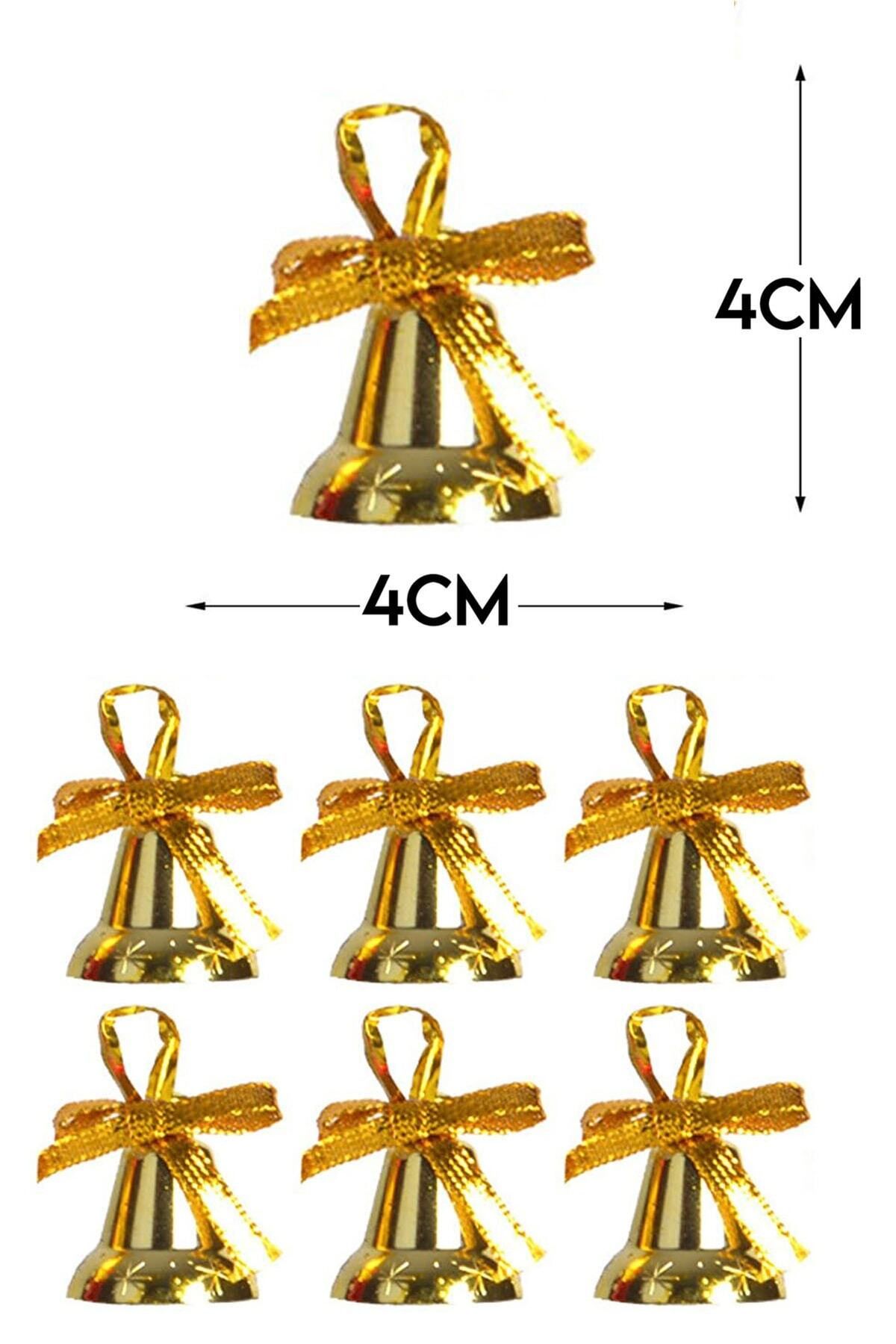 6lı Çan Süs 4cm Altın Sarısı Kurdeleli Zil Gold Yılbaşı Çam Ağacı Süsü Yeni Yıl Ipli ... 907MSERI