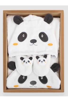 Panda Desenli Bambu 0-24 Ay Bebek Bornoz Seti Image 0