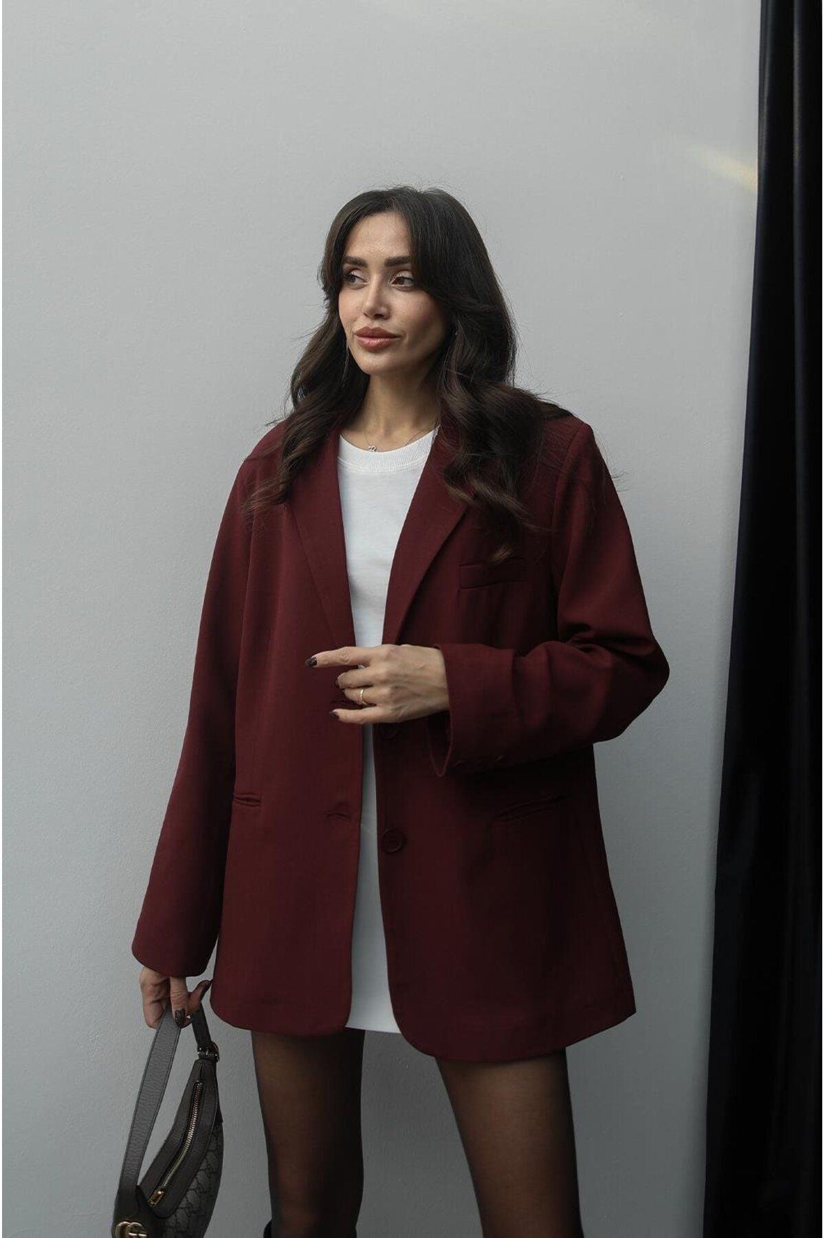 Bordo Oversize Blazer Ceket