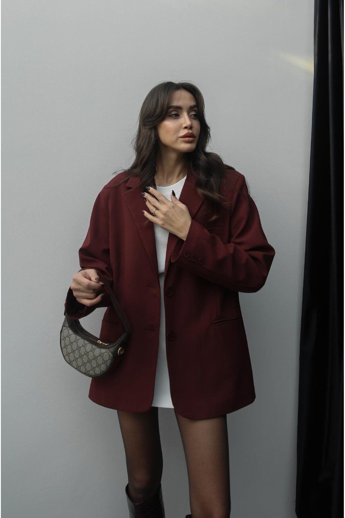 Bordo Oversize Blazer Ceket