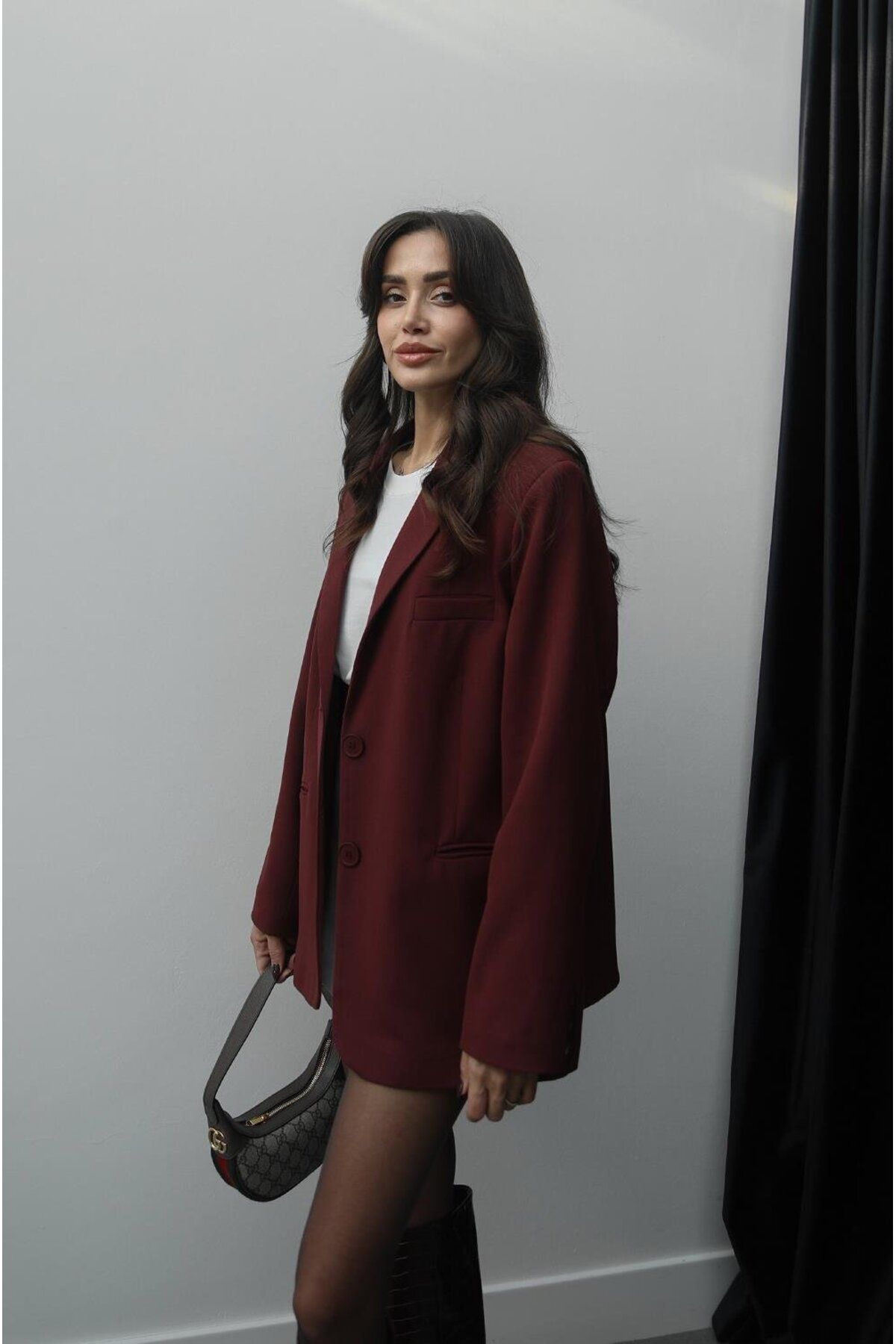 Bordo Oversize Blazer Ceket