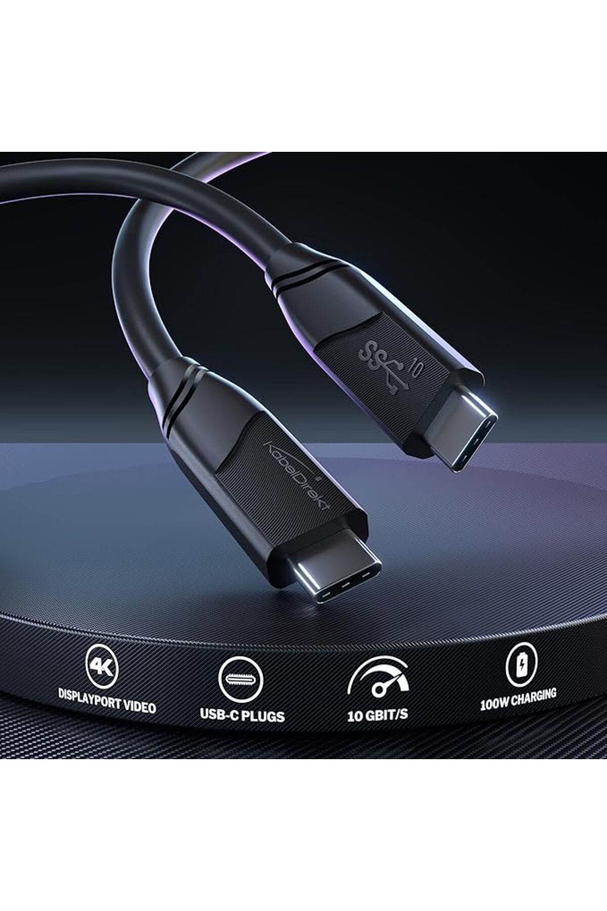 KabelDirekt – USB-C kablosu, USB 3.2 Gen 2 – 1 m (USB-C - USB-C, veri kablosu/şarj kablosu, güç dağı