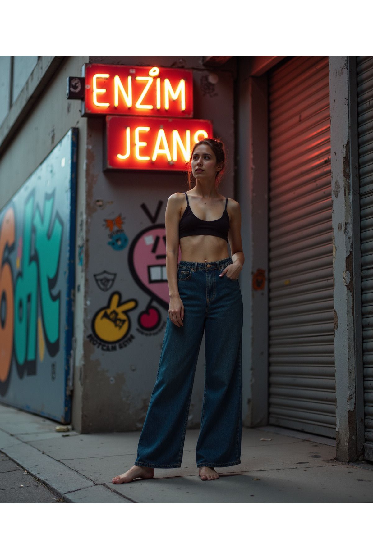 Kadın %100 Pamuk Wide Leg Baggy Jeans