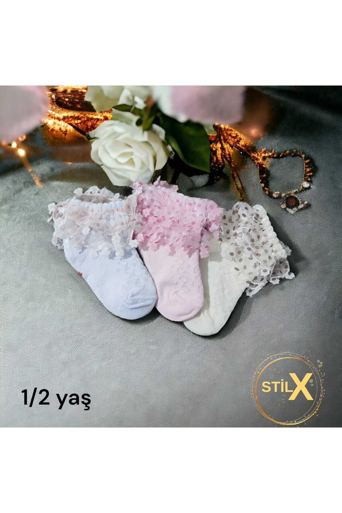 stilix TÜL DETAYLI 1-2 YAŞKIZ BEBEK ÇORABI 3-...