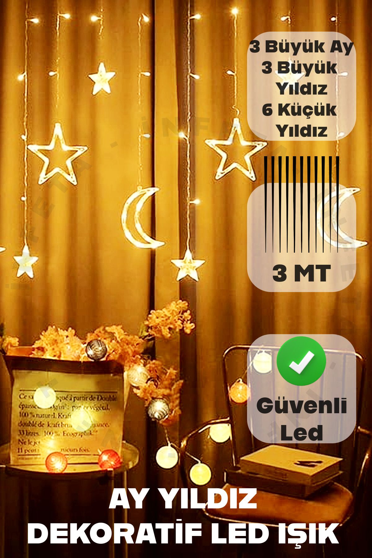 İnfeta Ay Yıldız Perde Led 3mt Saçaklı Perde...