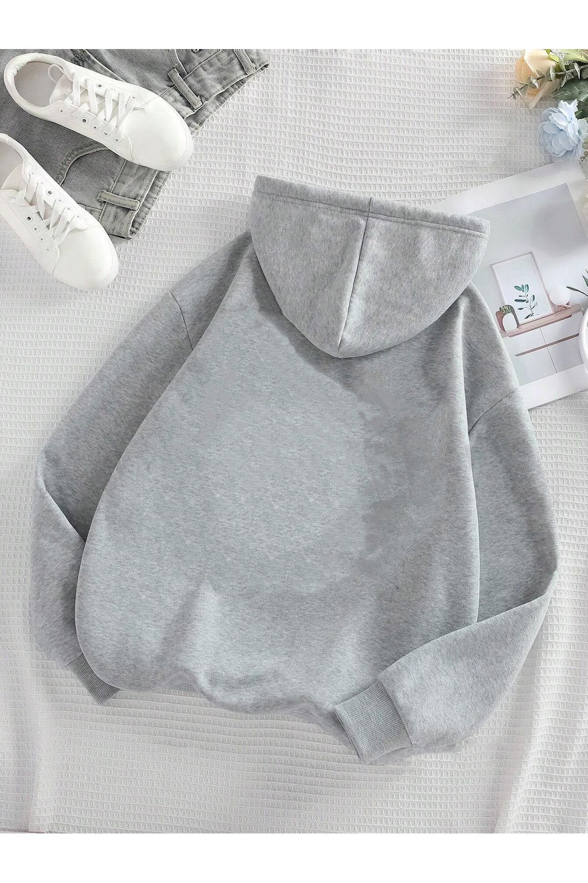 Ördek Baskılı Düşük Omuz Unisex Kapşonlu Mevsimlik Sweatshirt