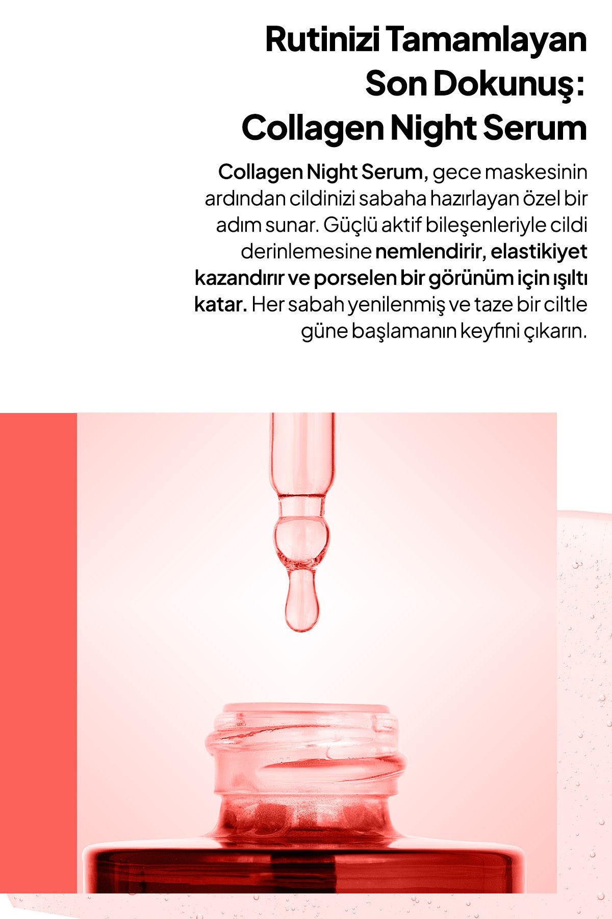 Collagen Night Serum, Kolajen ve Somon DNA'lı Gece Yüz Bakım Serumu, Porselen Cilt Serumu