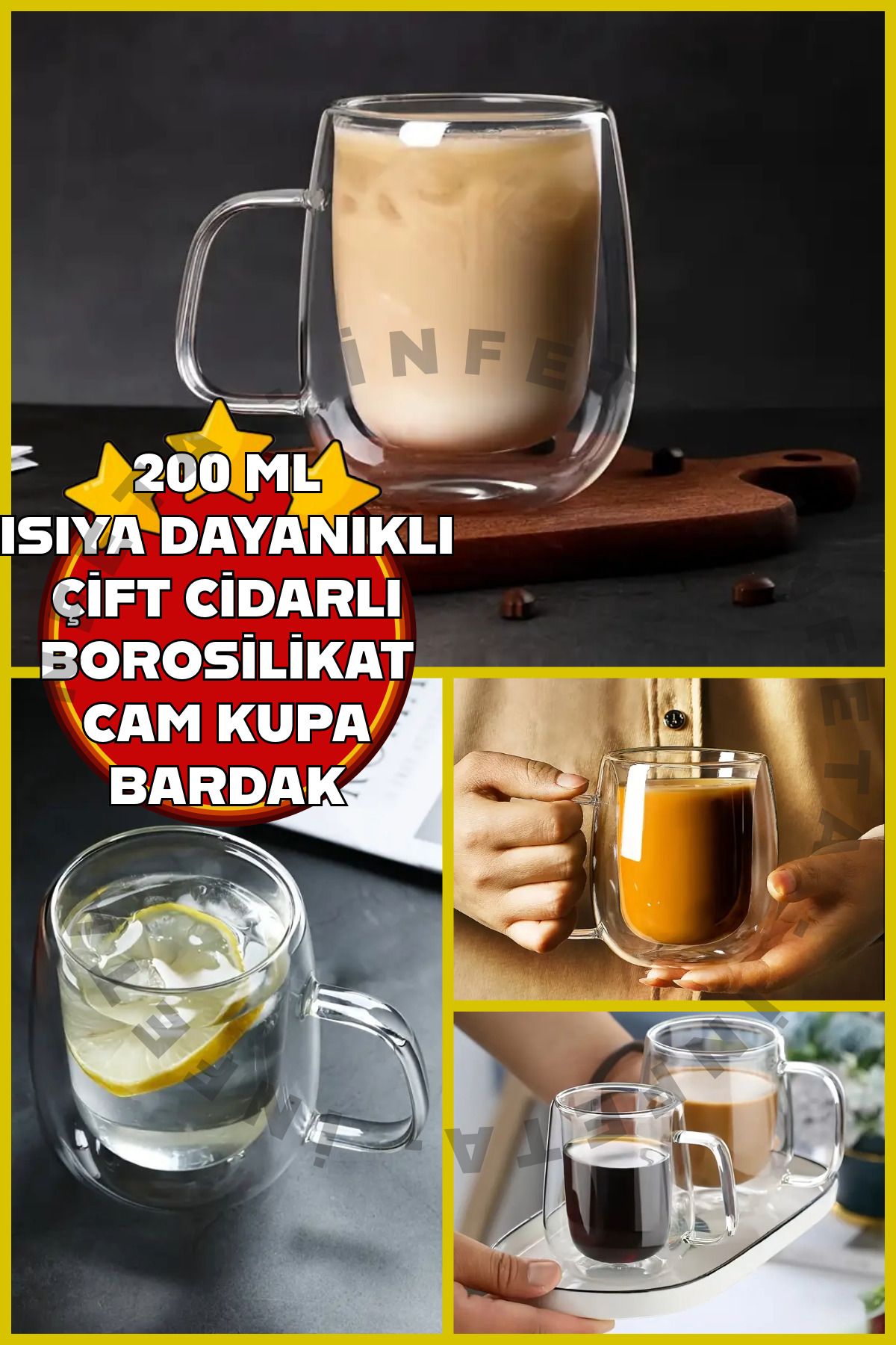 İnfeta Çift Camlı ÇiftCidarlı Cam Kupa 200 ml...