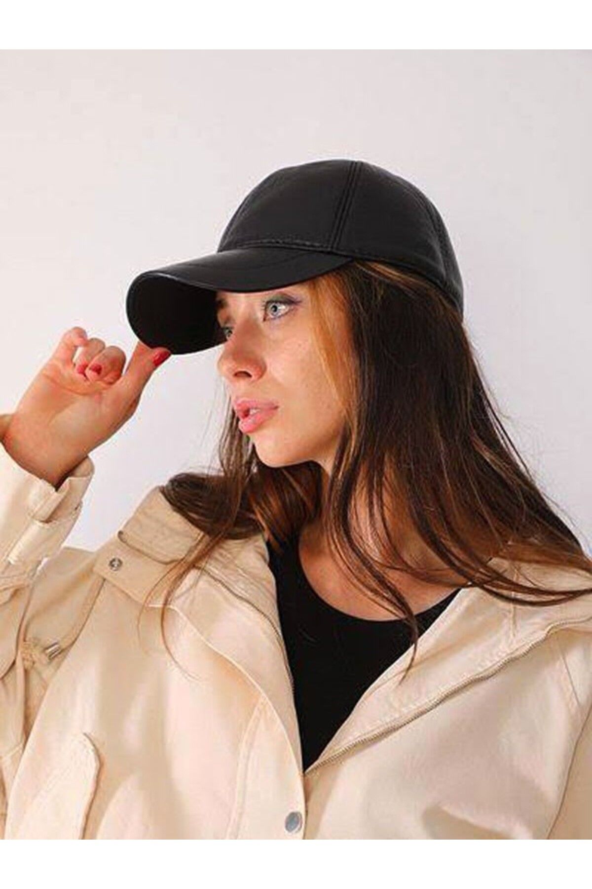 SİYAH DERİ BEYZBOL CAP ŞAPKA UNISEX