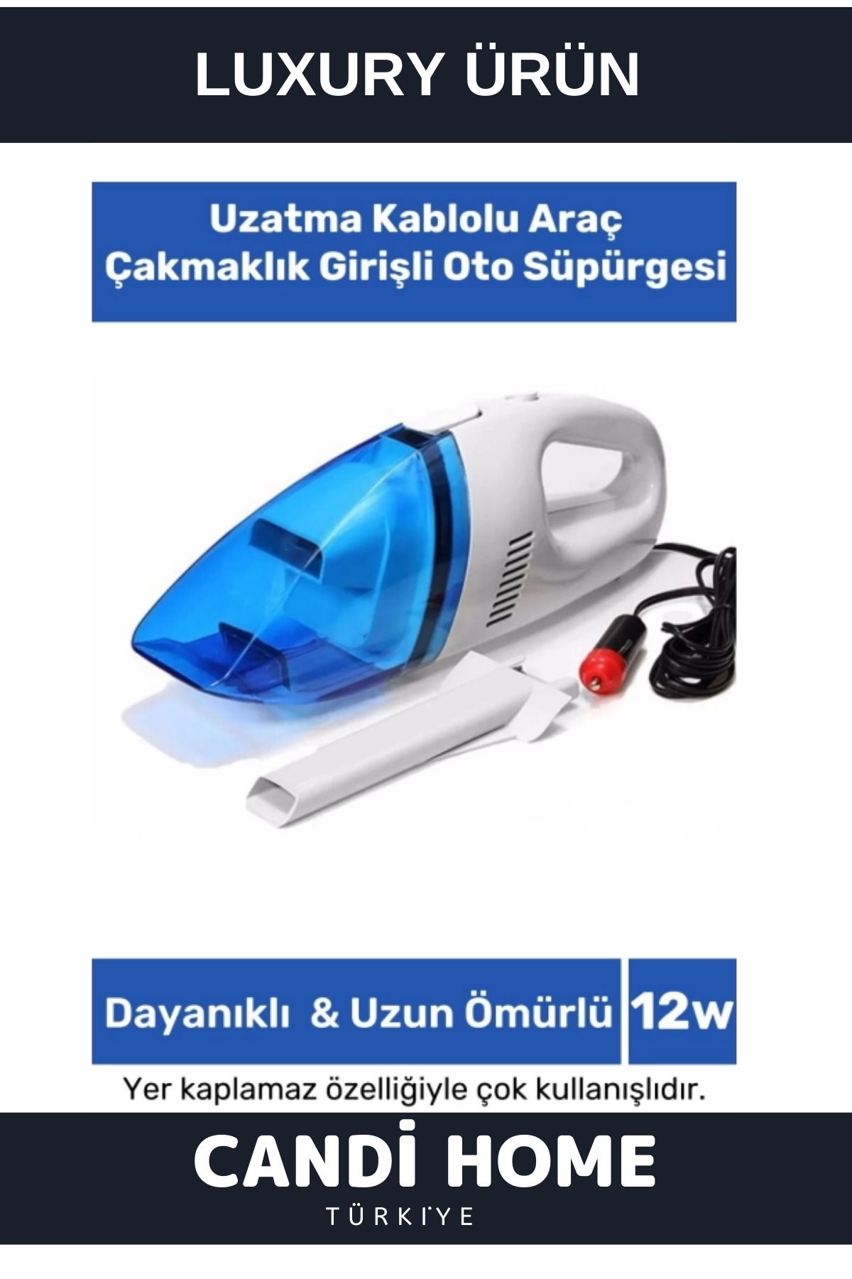 Luxury Özel Seri Kaliteli 12v Uzatma Kablolu Kuvvetli Otomobil Araç Çakmaklık Girişli Oto Süpürge