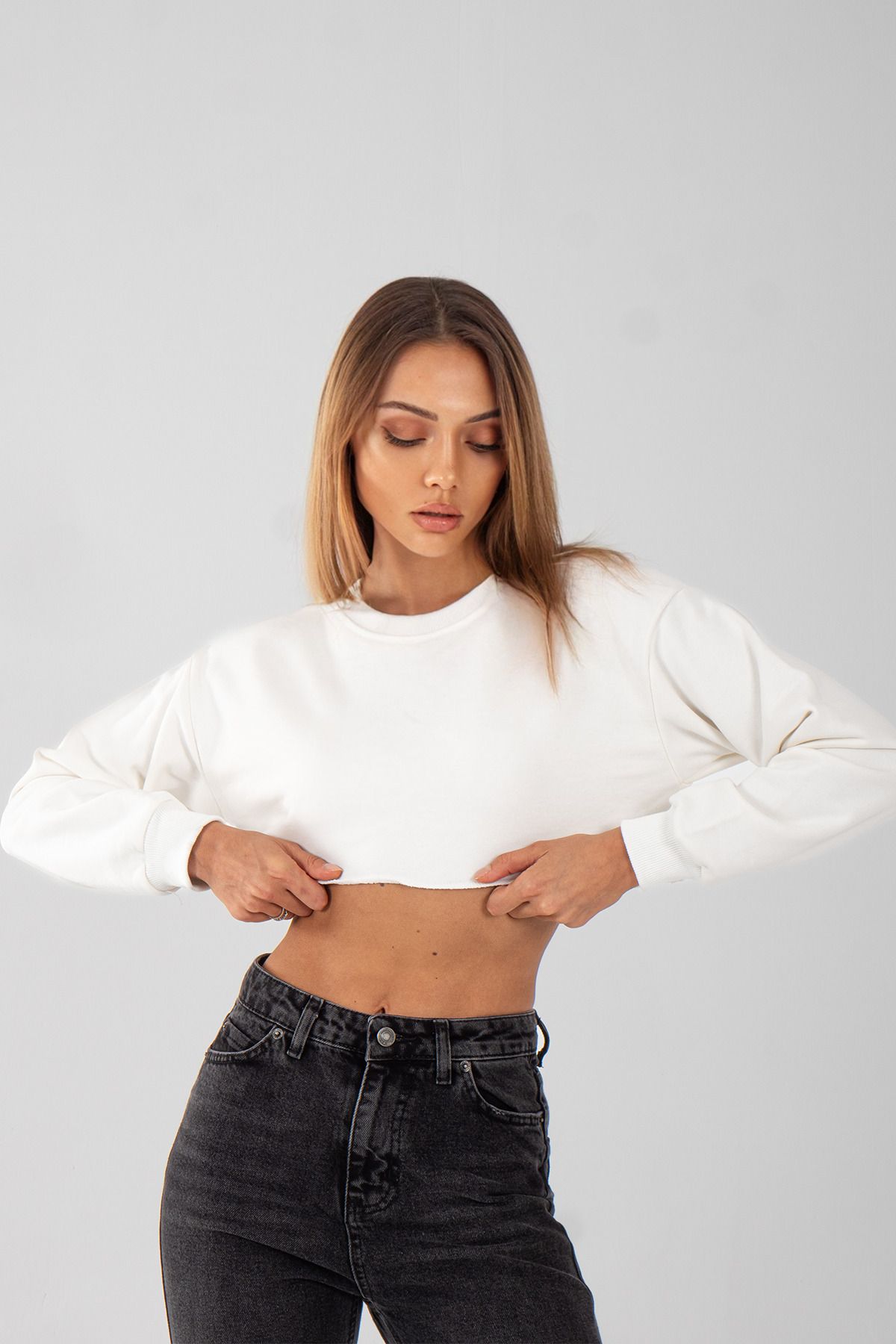 Kadın Uzun Kol Crop Sweatshirt