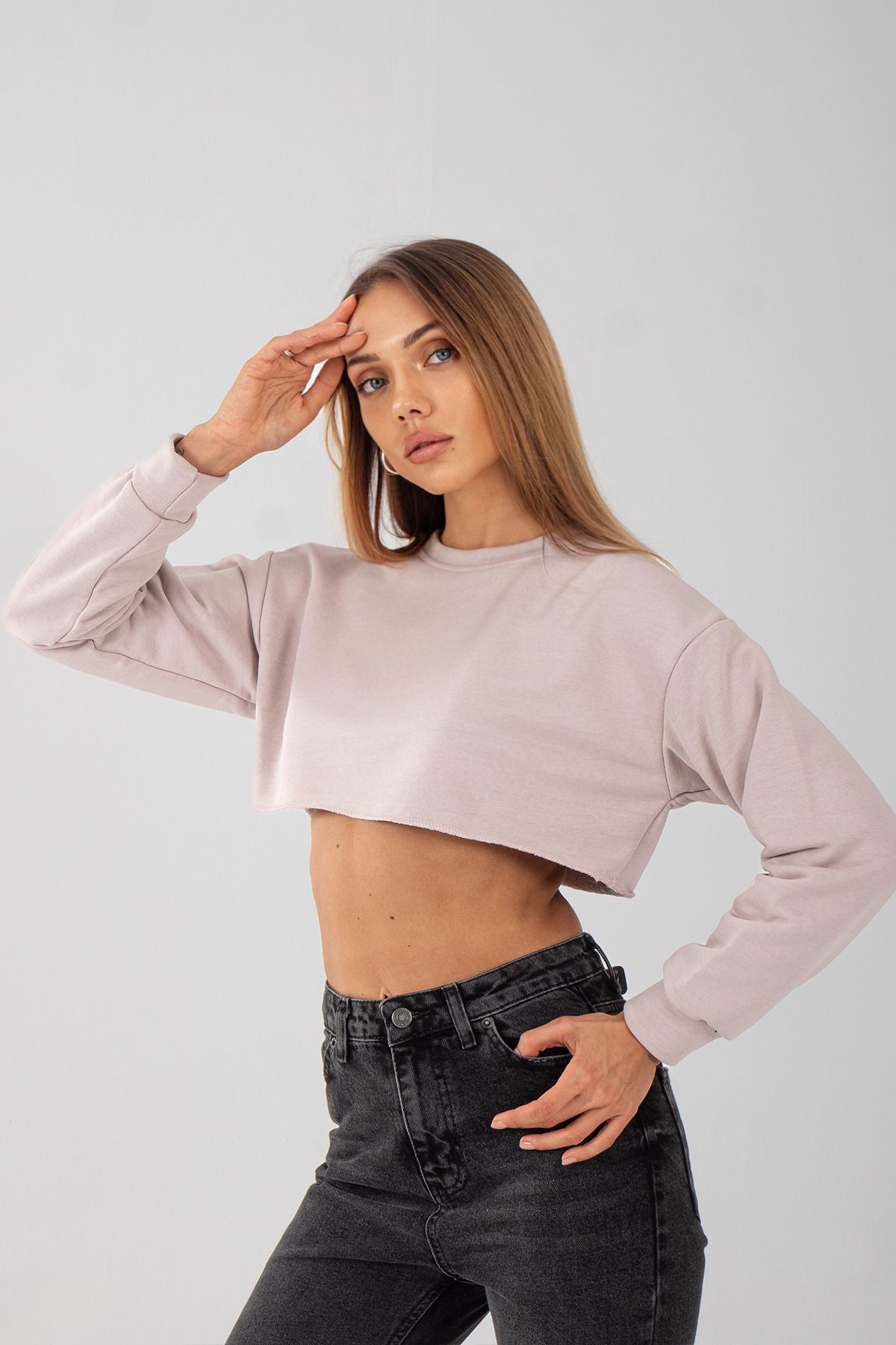 Kadın Uzun Kol Crop Sweatshirt