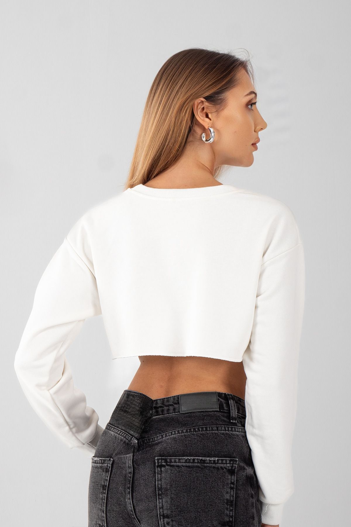 Kadın Uzun Kol Crop Sweatshirt