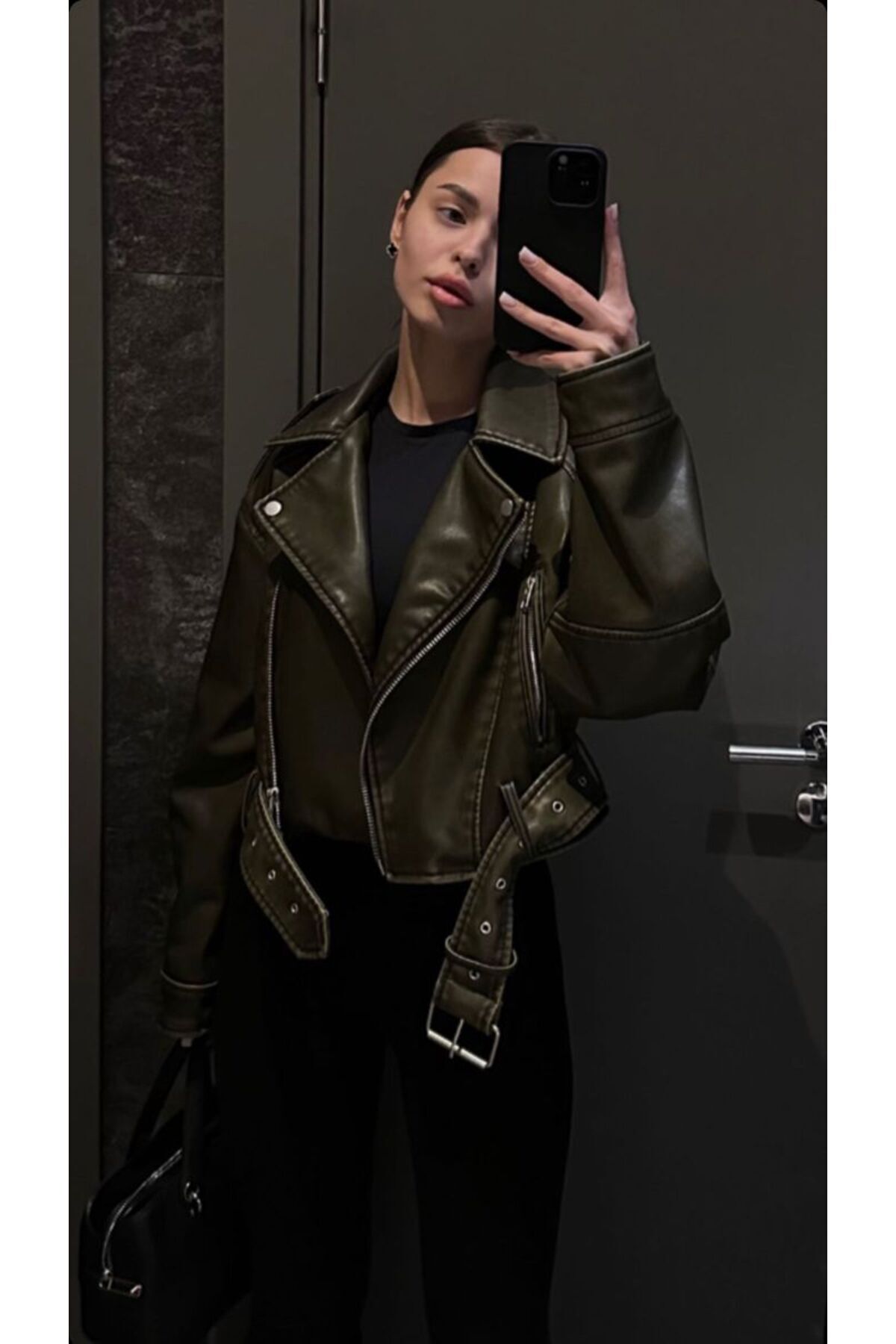 کت چرم اورسایز سبز دوچرخه سواری زنانه