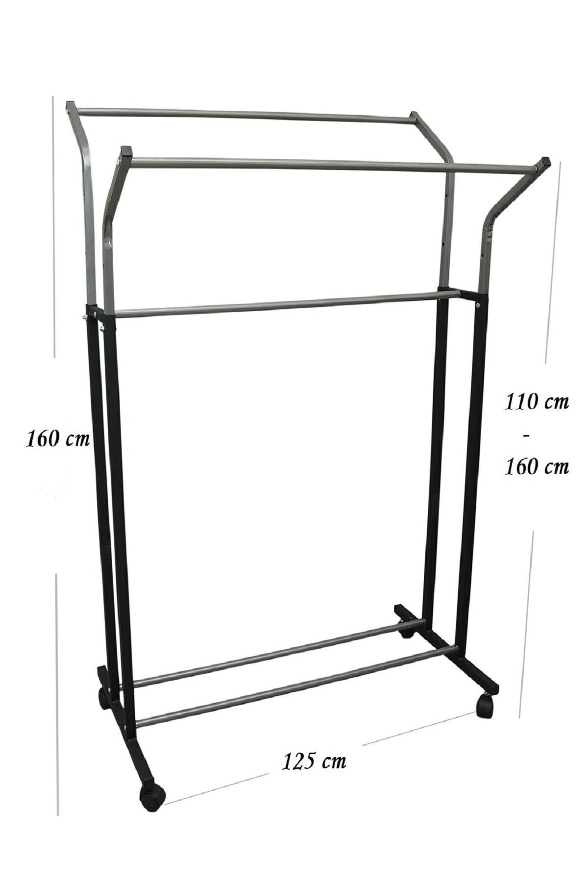 V Ayarlı Paslanmaz 125 Cm En Metal Konfeksiyon Elbise Askılık Tekerlekli Portatif Eşek Vitrin Raf