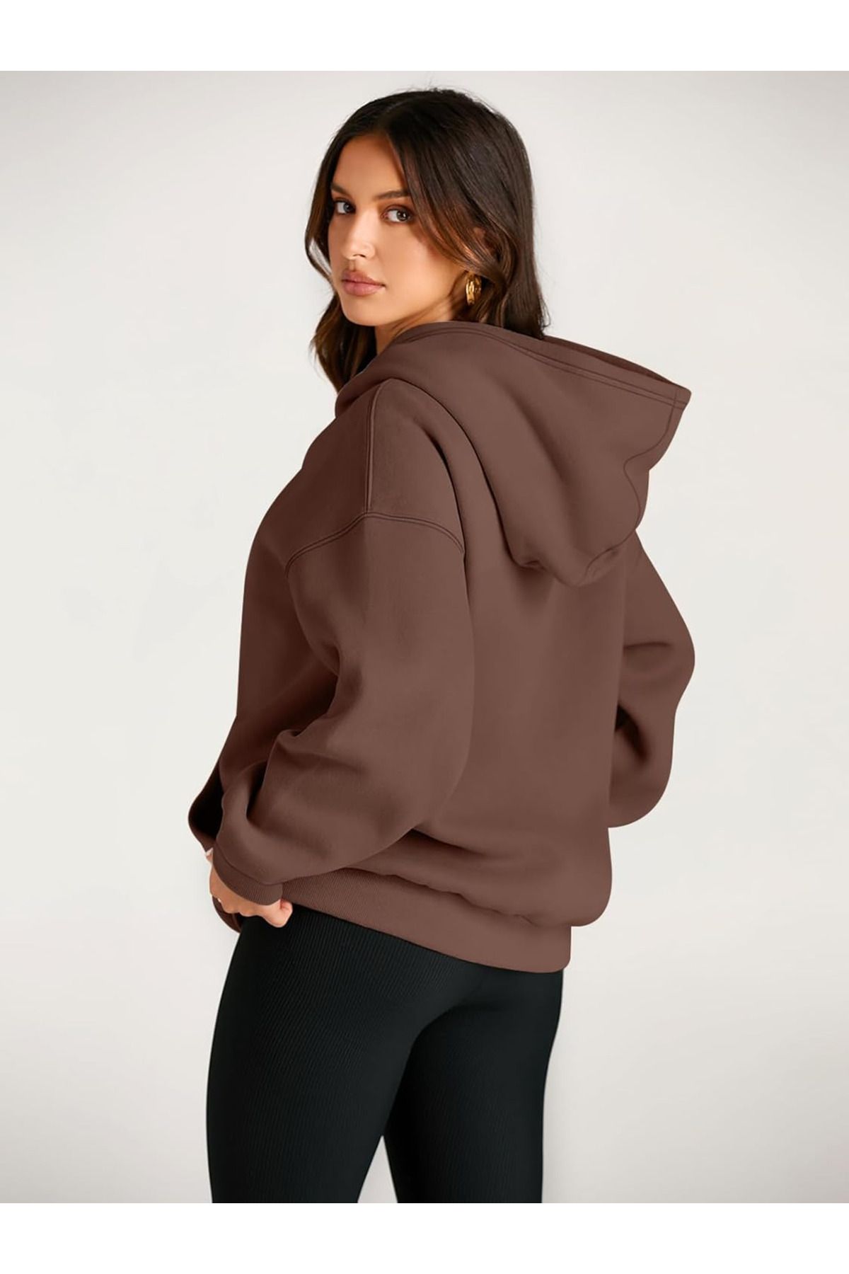 Kadın Basıc Model. Oversize Kapüşonlu Sweatshirt. 3 İplik - Şardonlu