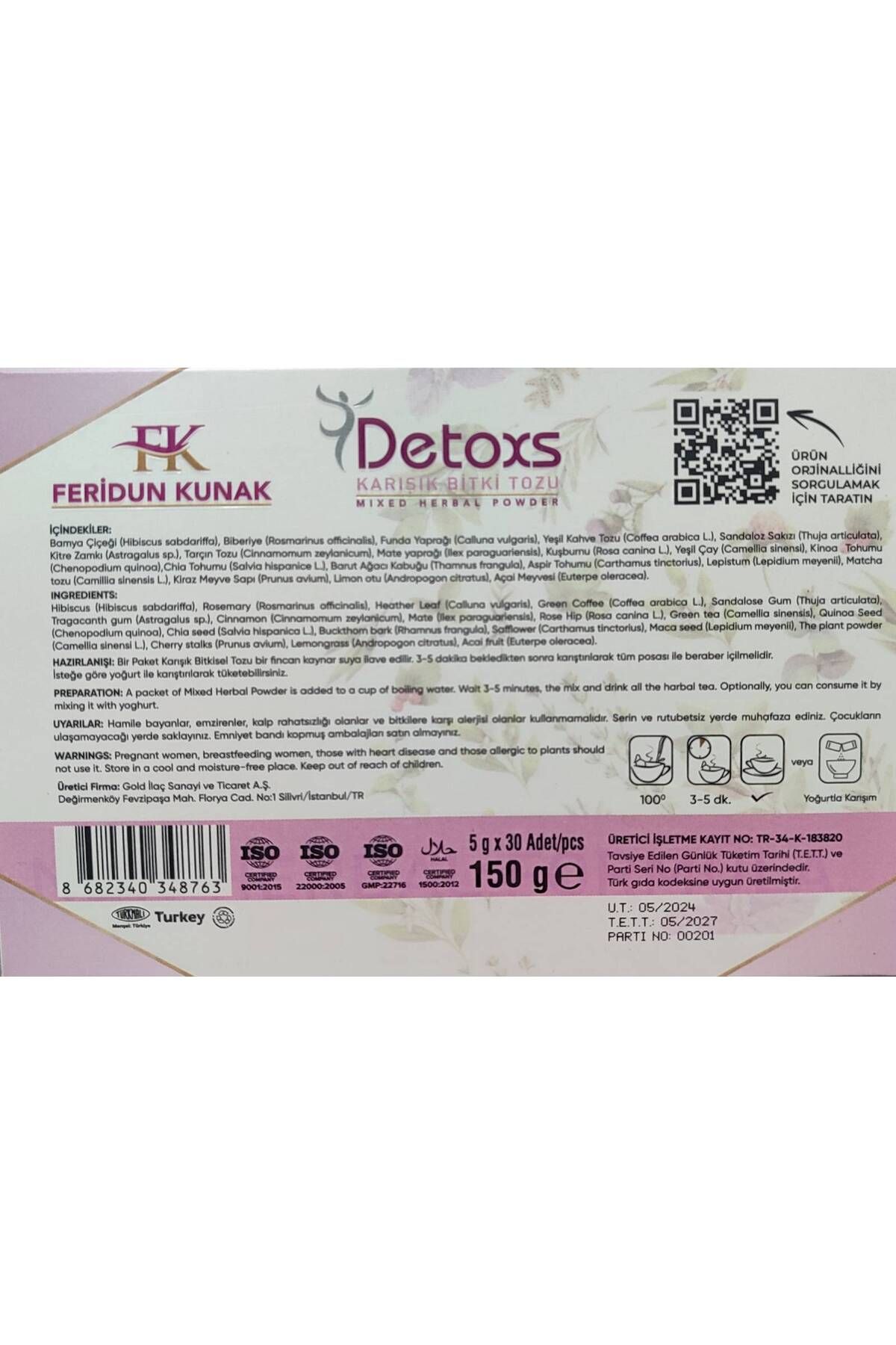 Feridun Kunak Karışık Bitki Detoxs Çayı 30 Adet