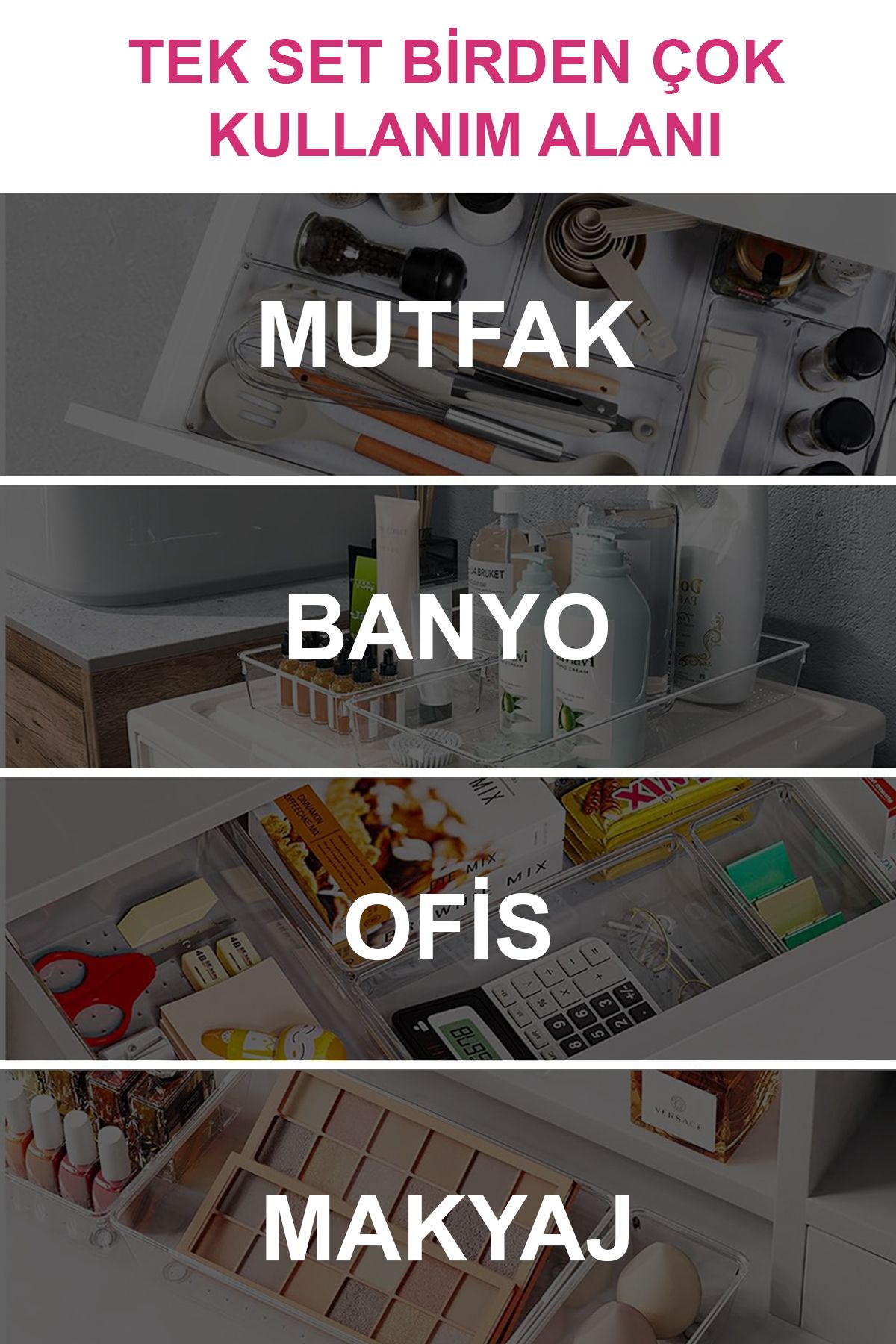 Origami Çekmece Içi Düzenleyici Makyaj, Mutfak, Ofis, Banyo Organizer Şeffaf 6`lı Büyük