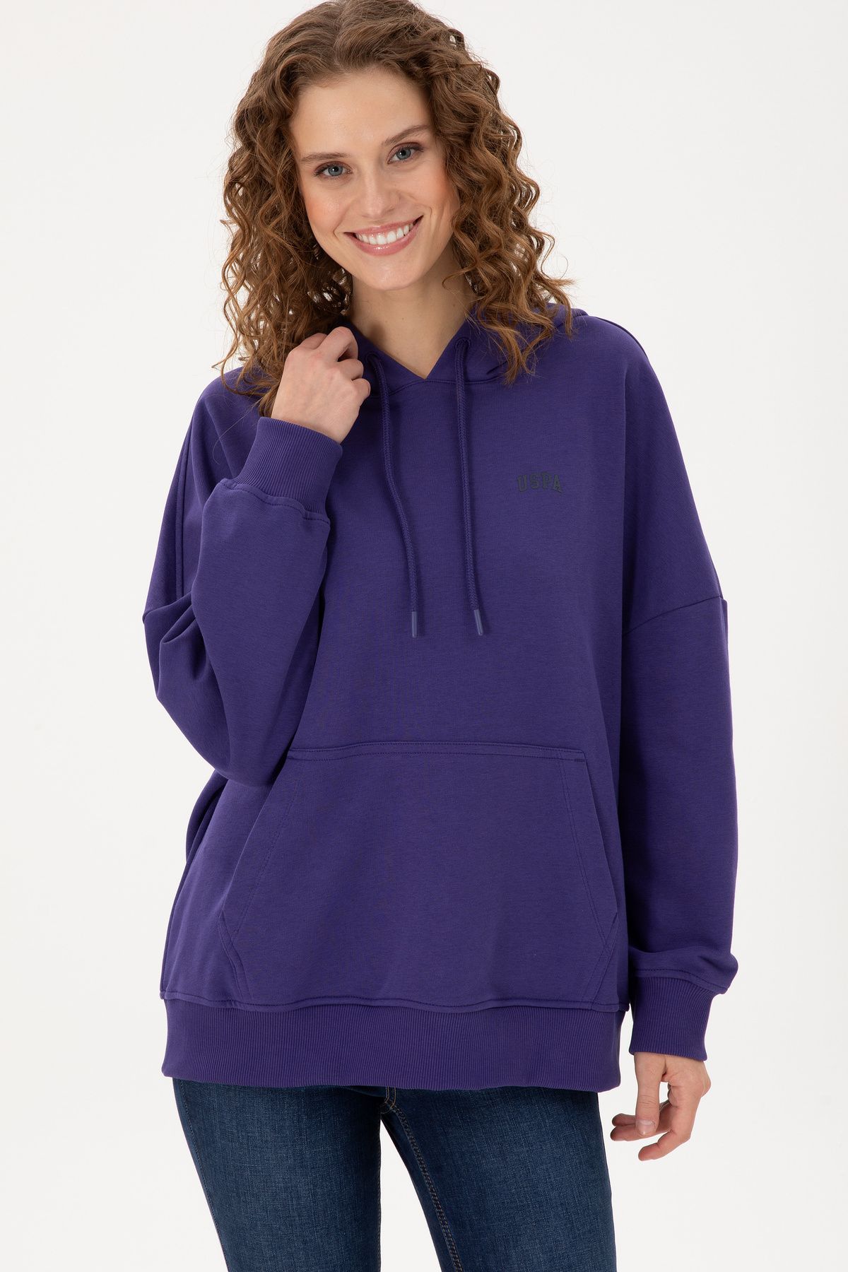 Kadın Mor Kapüşonlu Basic Sweatshirt 50297324-vr038