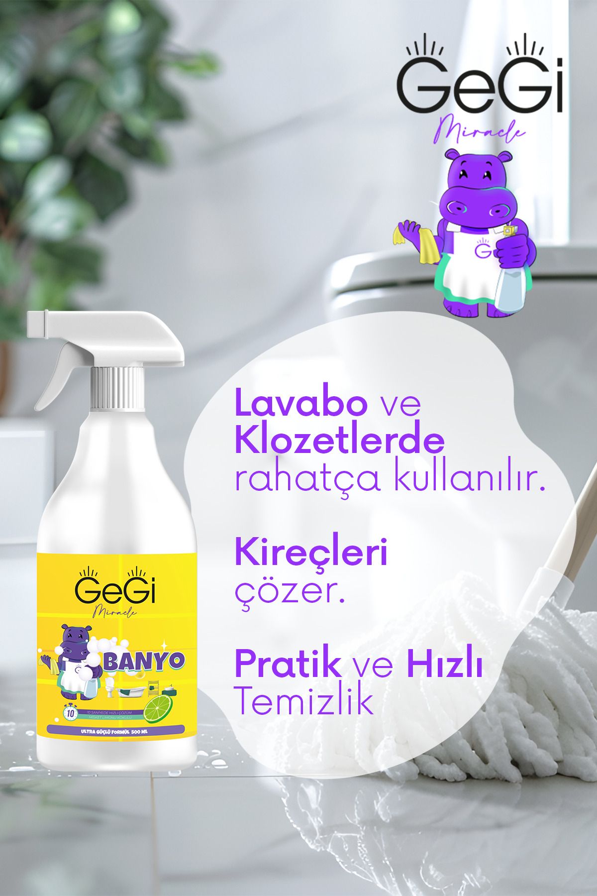 Banyo Temizleyici Kireç Sökücü Kir Çözücü Etkili Güçlü Fomül Sprey