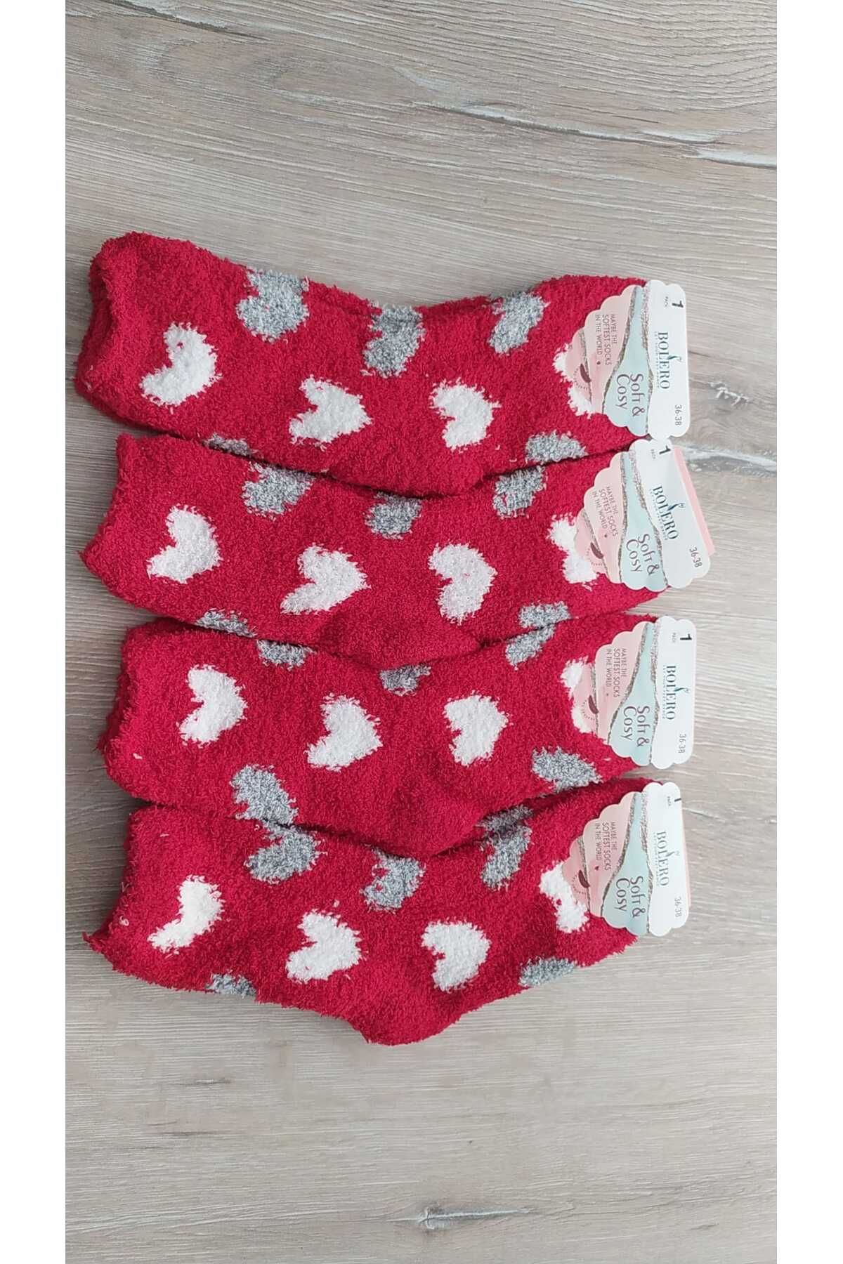 Bolero Home Socks YumuşakKalp Desenli Ev Çora...