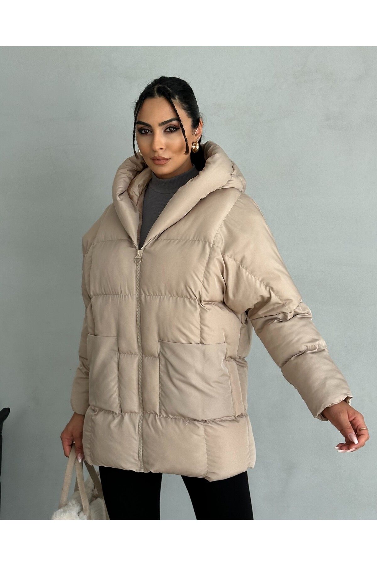 moda armanc Puffer YarasaŞişme Bej Oversize K...