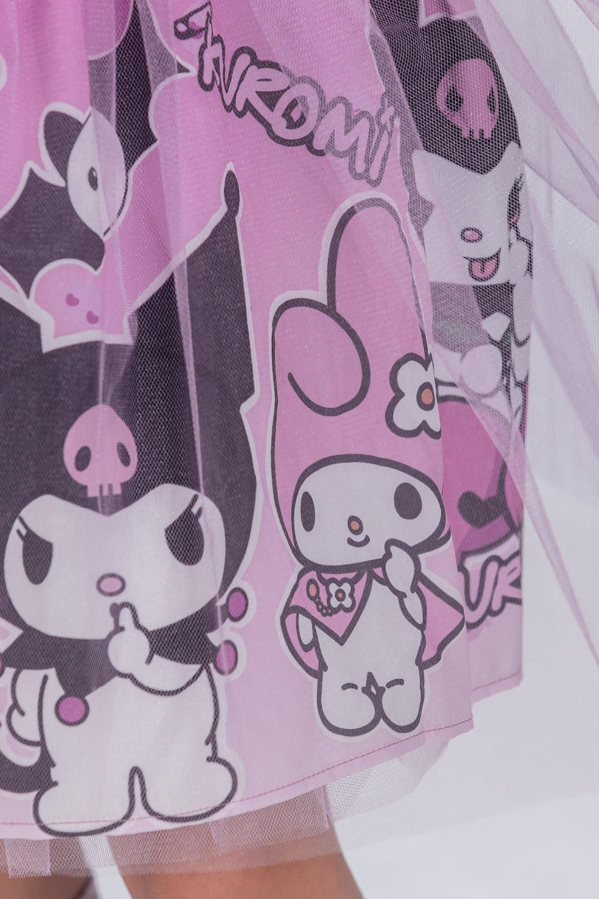 Kuromi ve My Melody Desenli Tüllü Kız ÇocukParti Elbisesi