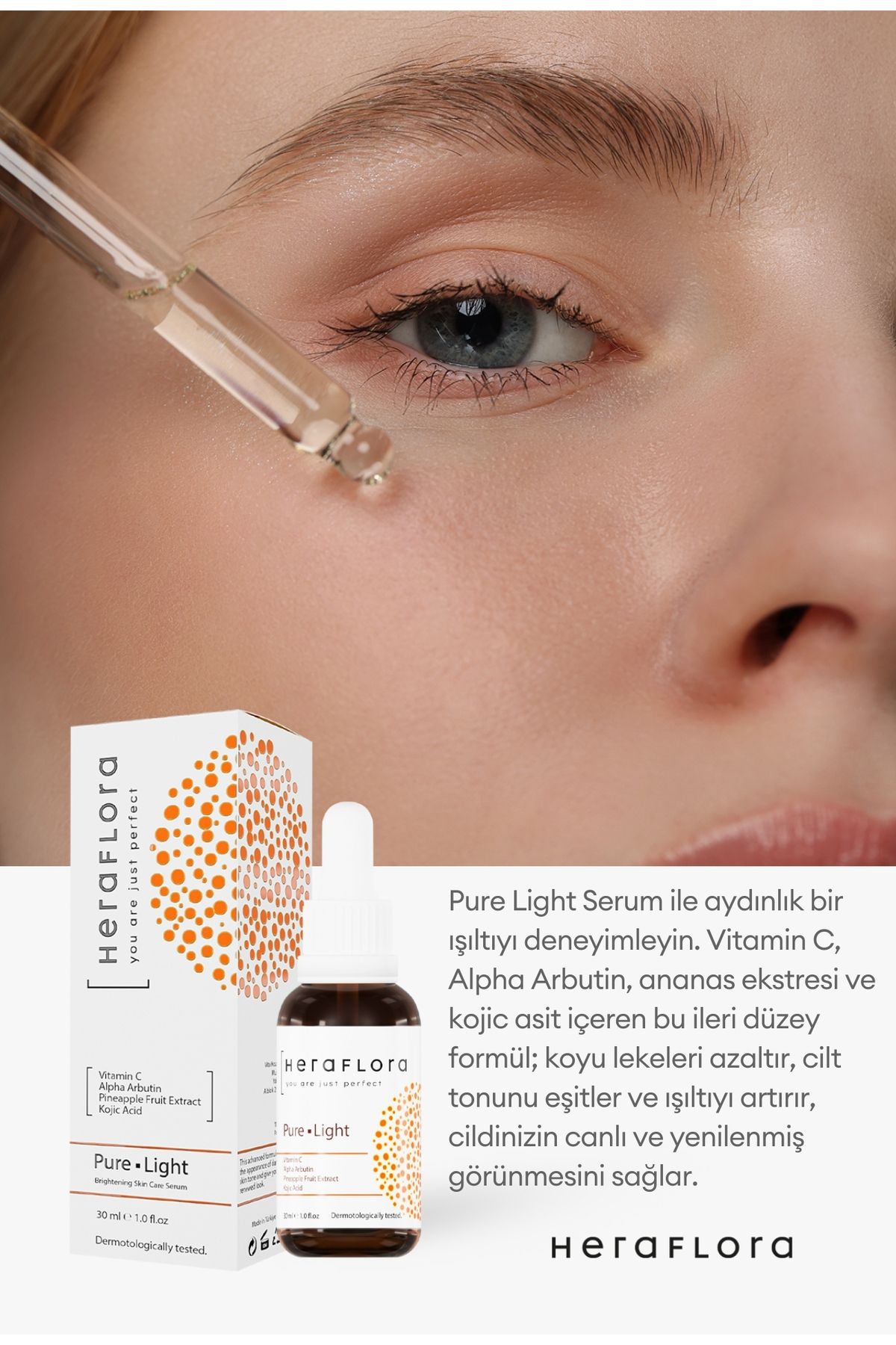 Pure Light Aydınlatıcı,Leke Karşıtı Serum 30 ml Vitamin C,Arbutin,Ananas Eks,Kojik Asit