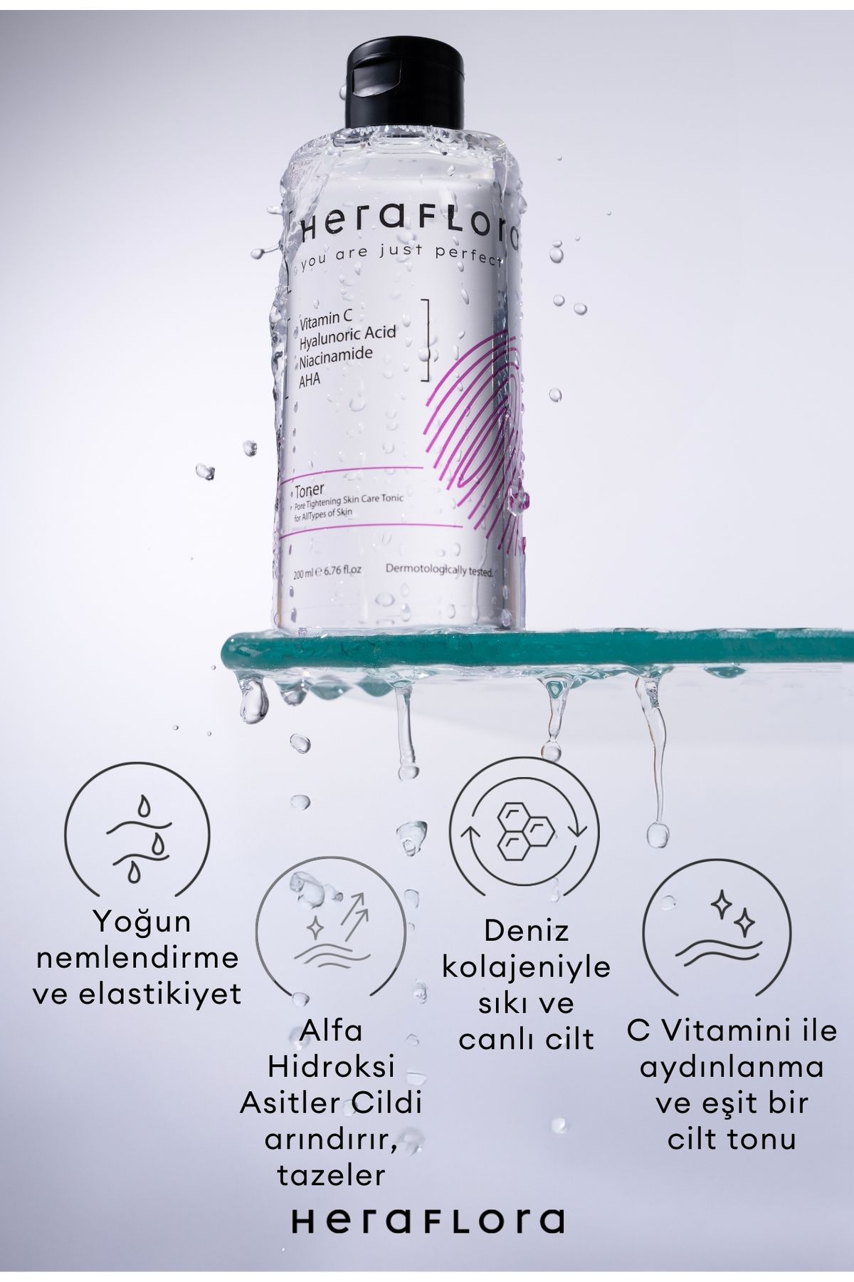 Gözenek sıkılaştırıcı, Nemlendirici, Aydınlatıcı tonik 200 ml - Niacinamide, AHA, C Vit