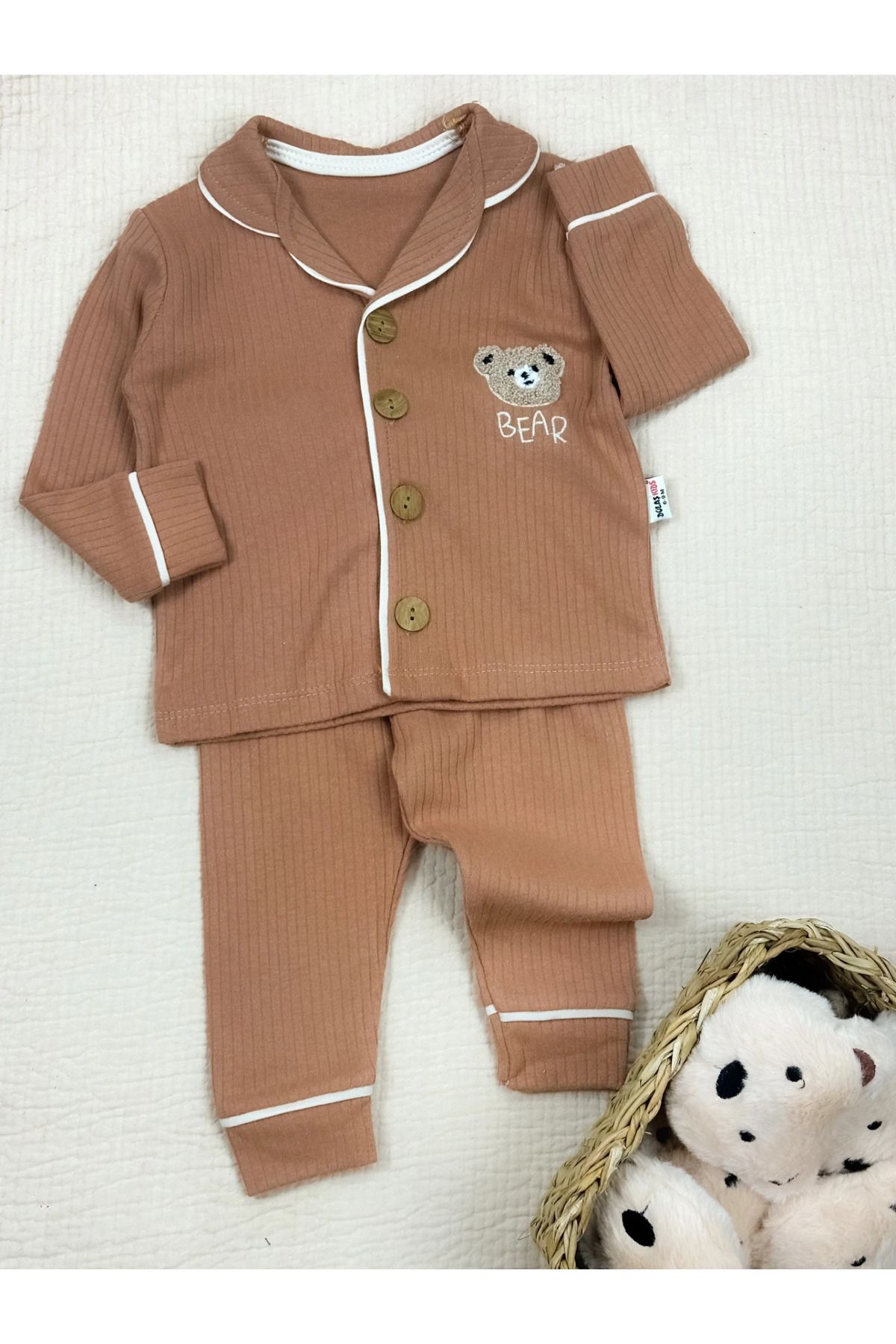 Babyçapa Bebek Pijama TakımıDüğmeli Ayı Nakış...