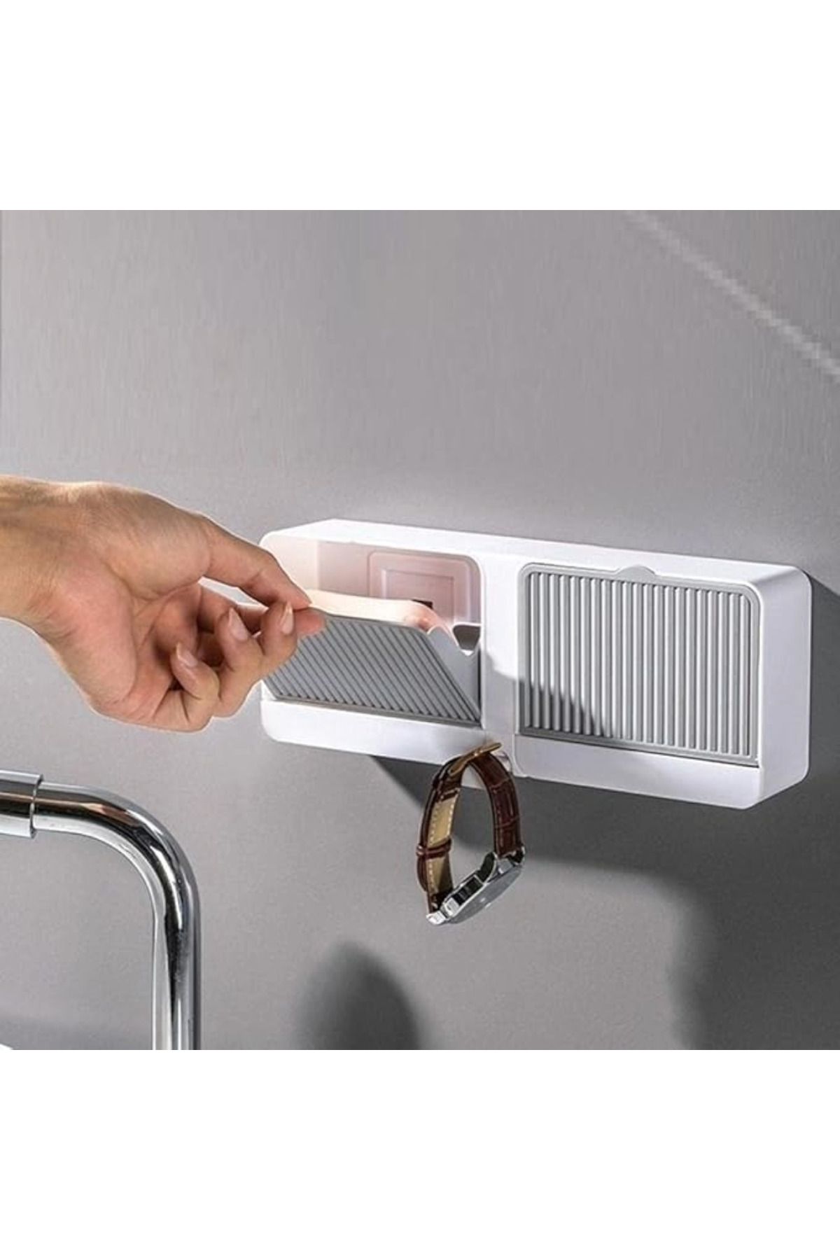 Yapışkanlı Çift Hazneli 2 li Set Sabunluk Banyo Mutfak Lavabo Metal Katı Sabunluk