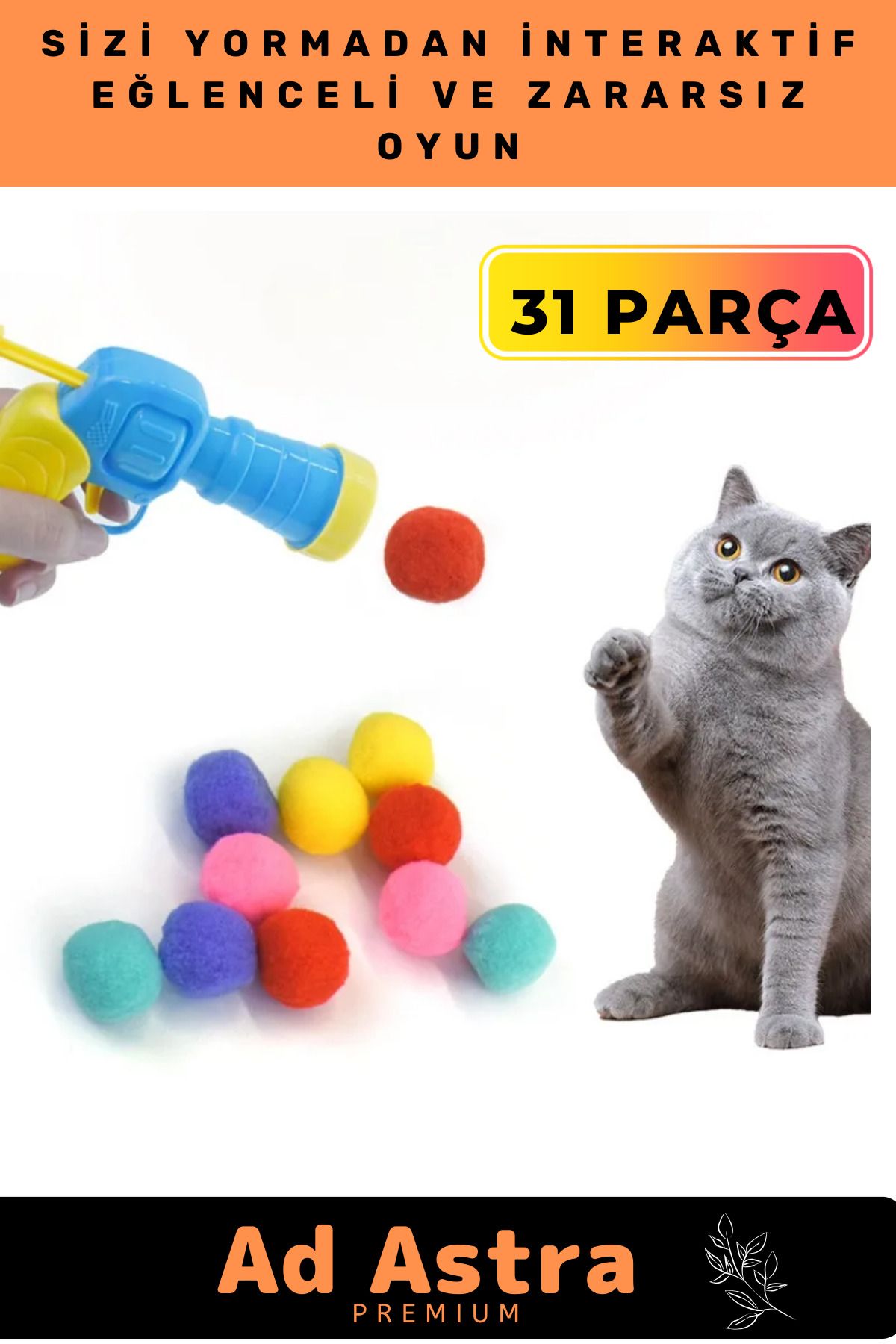 grey cat Özel Ürün Peluş TopAtan İnteraktif 3...