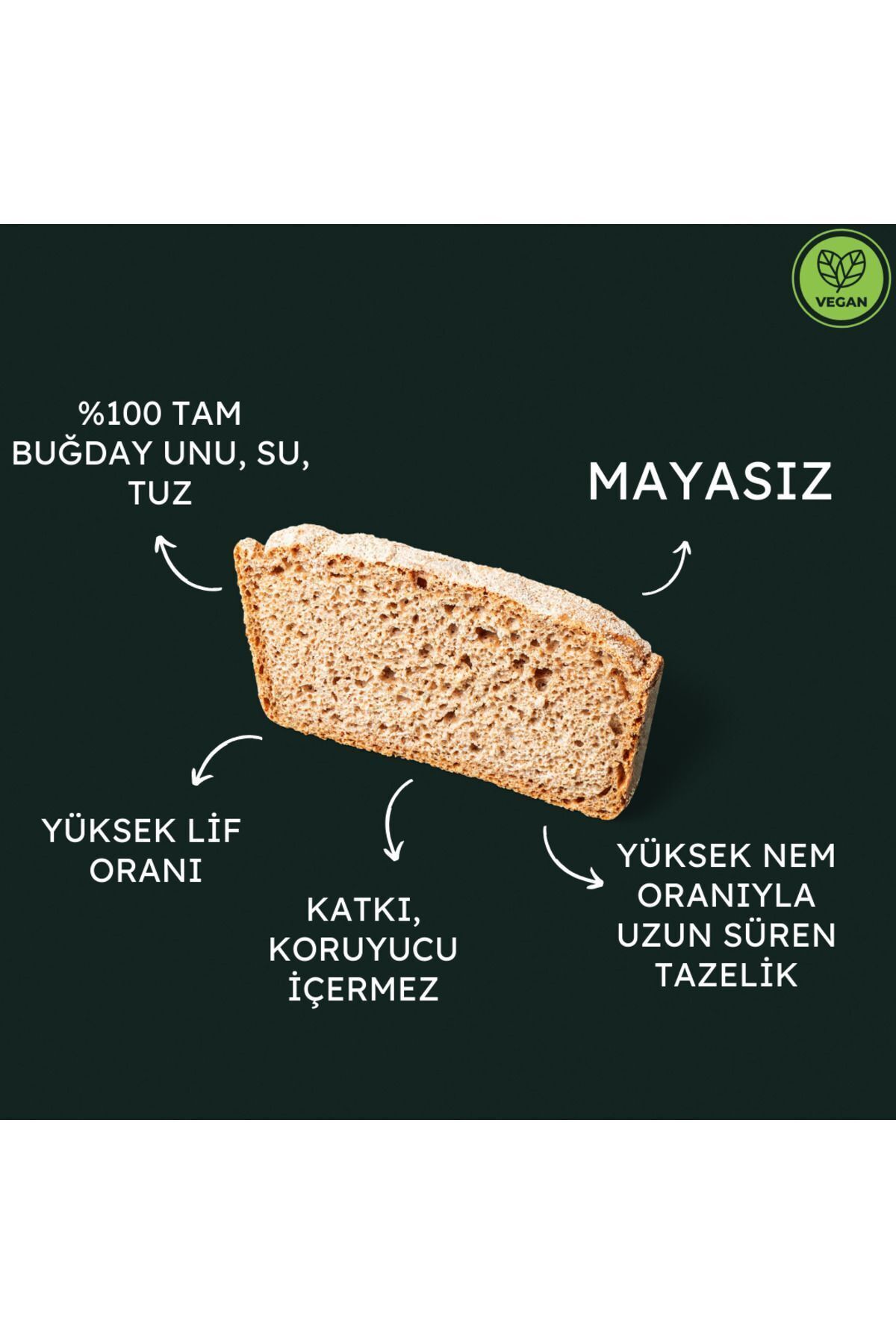 %100 Tam Buğdaylı Mayasız Vegan Ekmek 480 gr