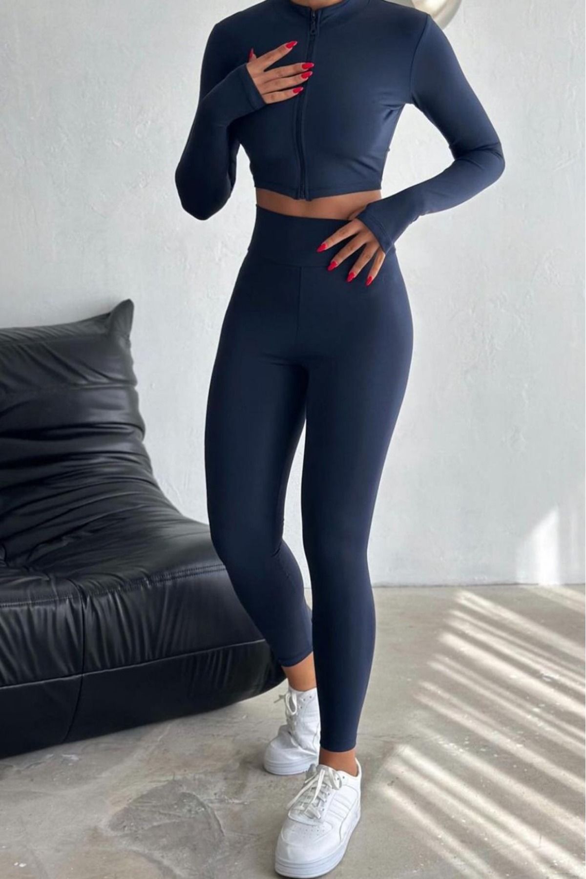 Slim Fit Yüksek Bel Toparlayıcı Crop Seamless Kadın Tayt Takım