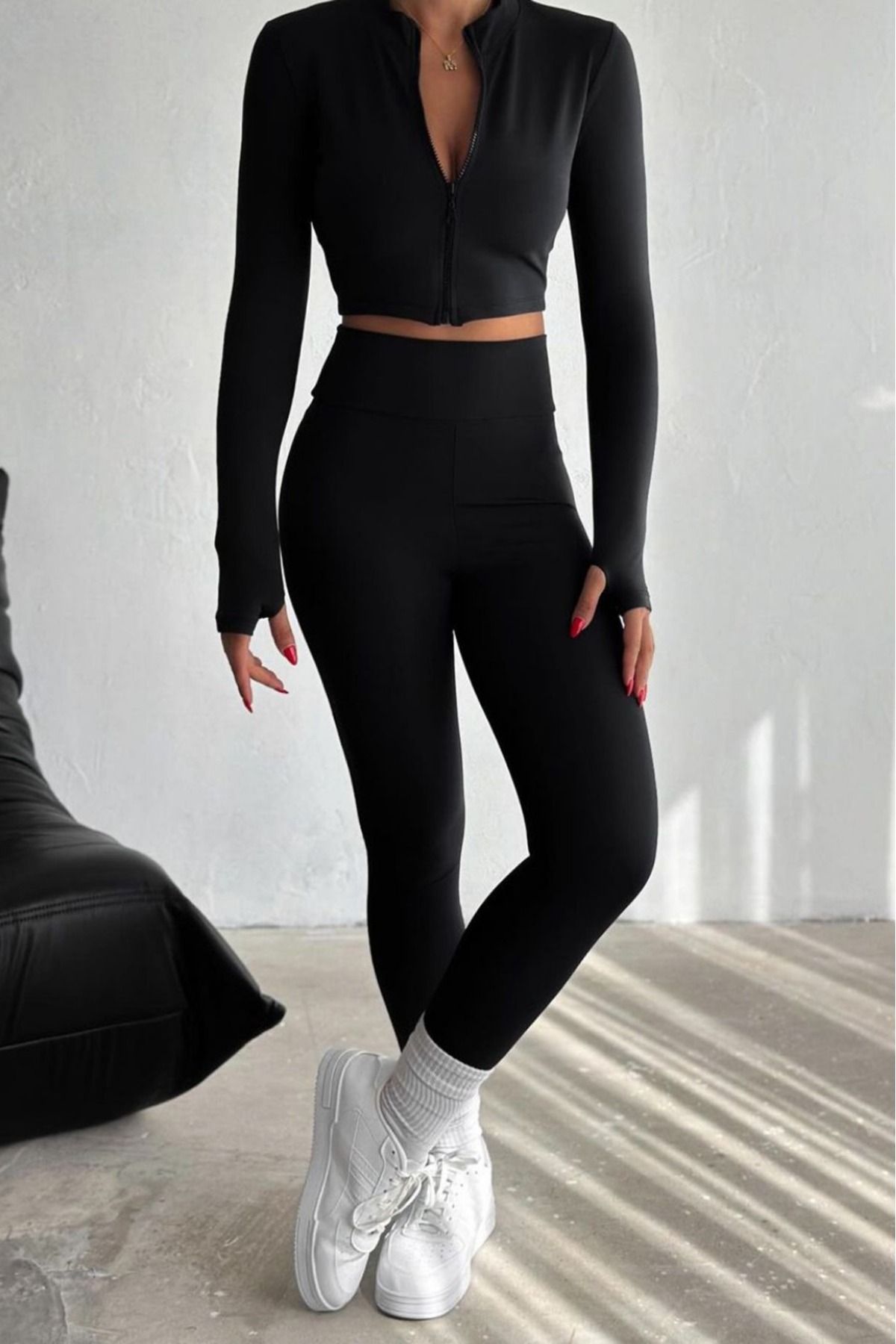 Slim Fit Yüksek Bel Toparlayıcı Crop Seamless Kadın Tayt Takım