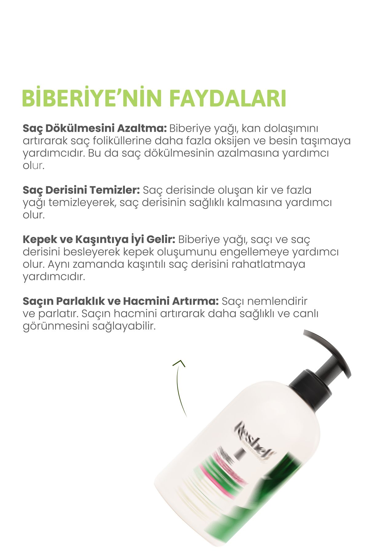 Biberiye Şampuanı Dökülme Karşıtı ve Hızlı Uzamaya Yardımcı Biotin, Keratin ve Kolajen Özlü 500 ml