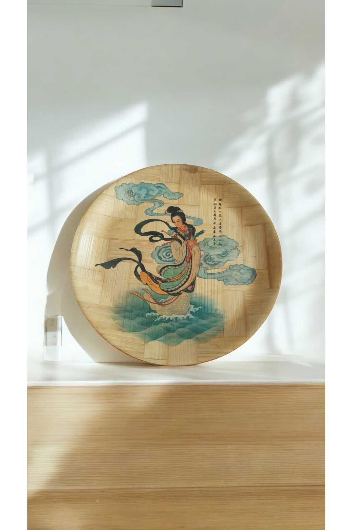 bamboo çin desenli ve yazılı dekoratif tabak & 30 cm çap