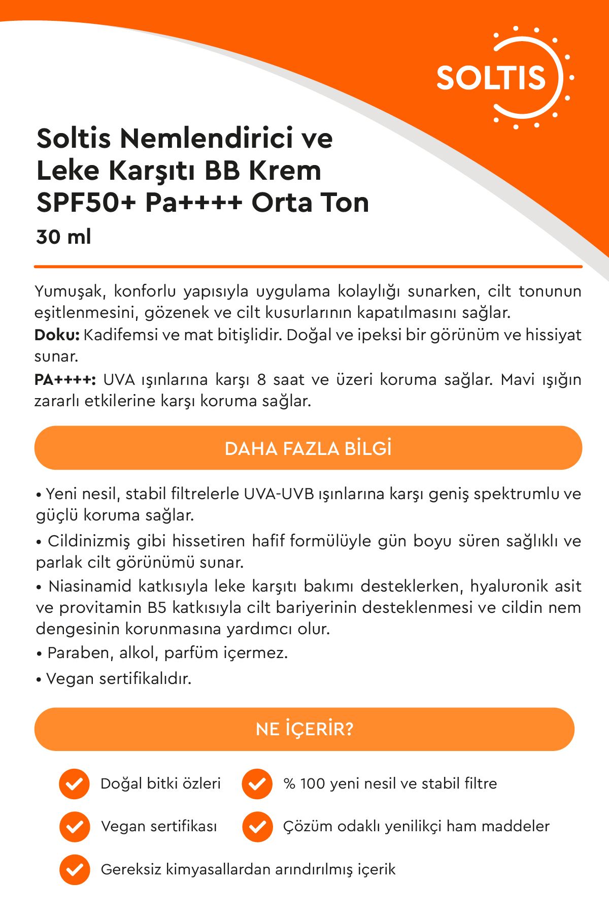 Nemlendirici Ve Leke Karşıtı Bb Krem Spf50 Pa Orta Ton, 30 ml