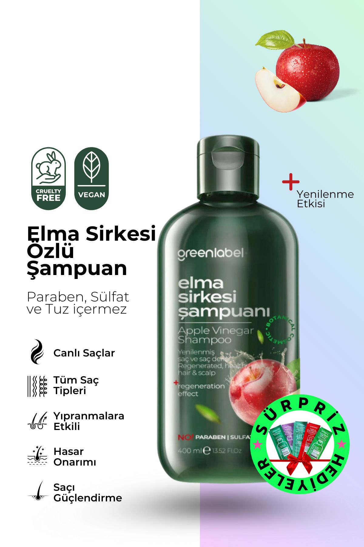 Green Label Elma Sirkesi ÖzlüTuzsuz Parabensi...