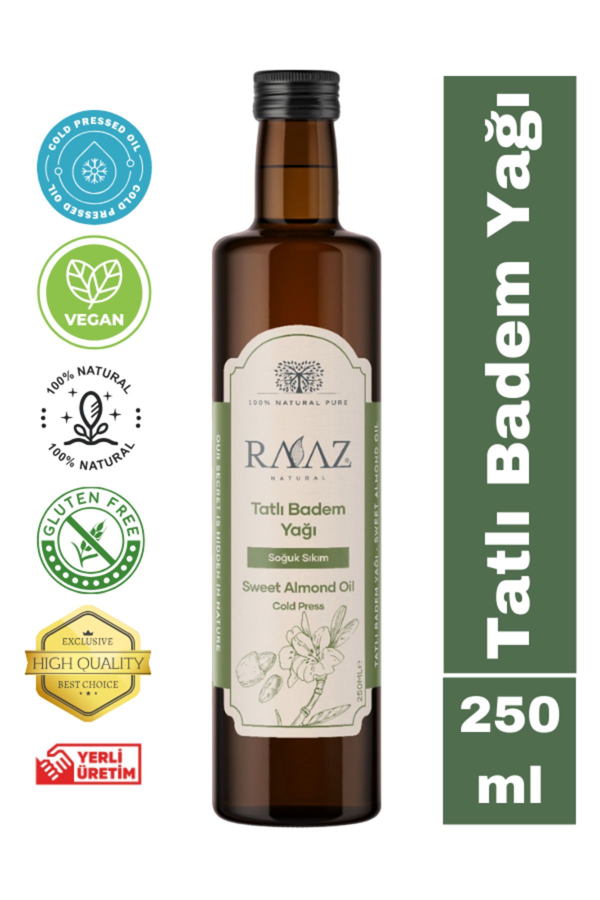 RAAZ %100 Saf ve Doğal TatlıBadem Yağı 250 ml