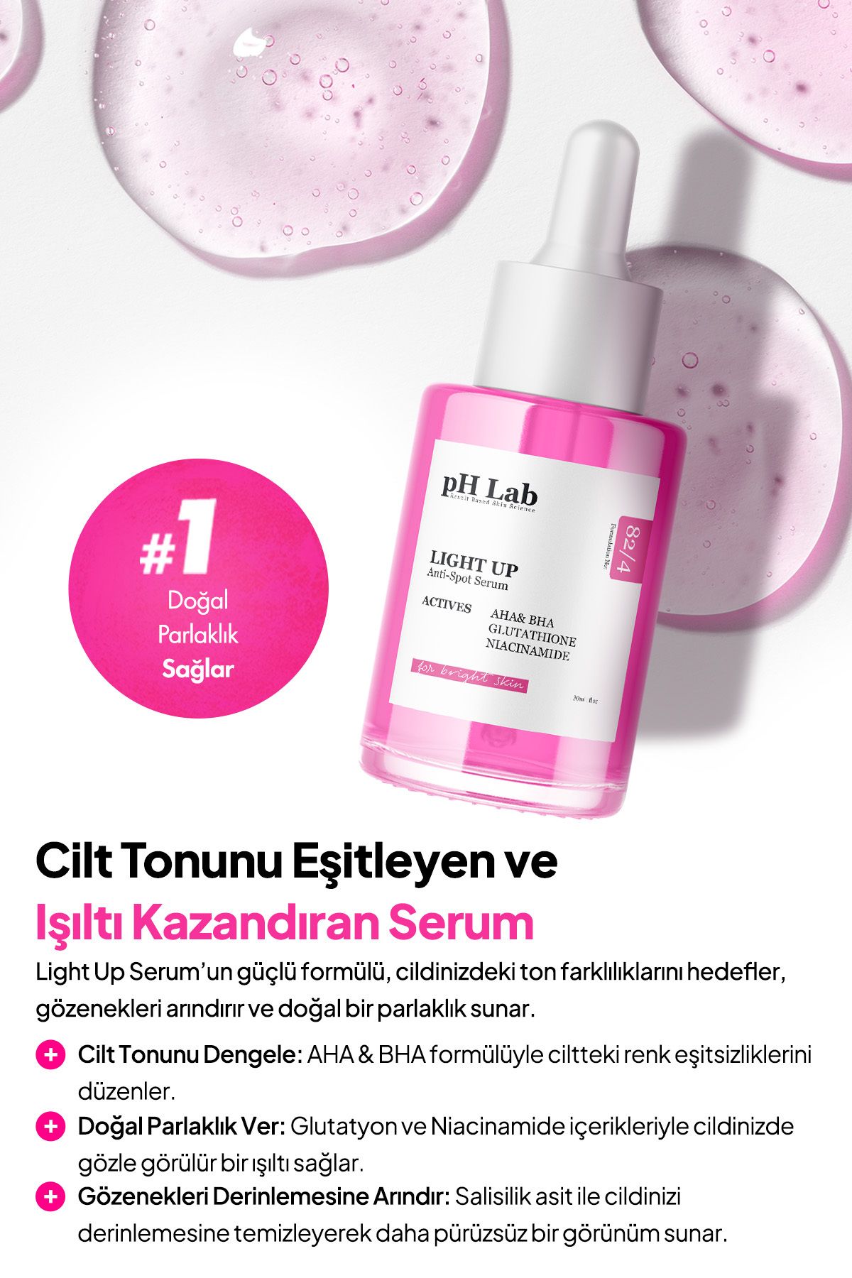 Phlab Light Up Cilt Aydınlatıcı Serum, Cilt Leke Azaltıcı Etkili Serum, leke karşıtı Serum