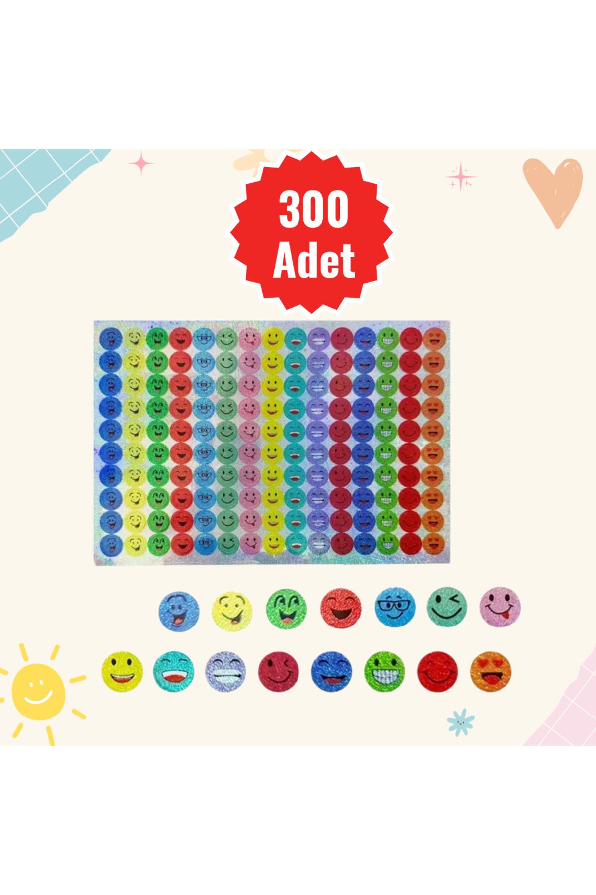 MUTLUYÜZ 300 ADET Parlak,Emojili - Yüz İfadel...