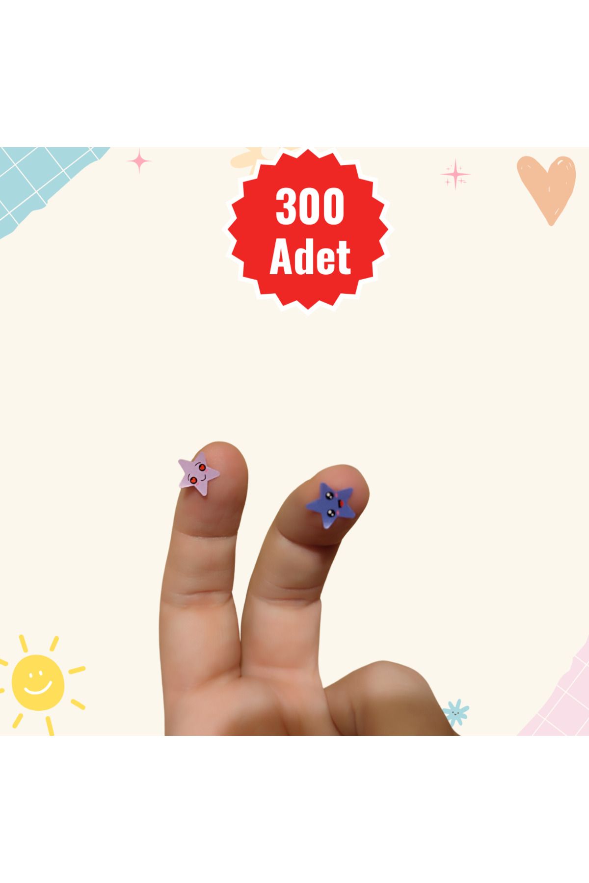 300 ADET Emojili - Yüz İfadeli YILDIZ Etiket (Sticker), Yıldız Kesim, Öğretmen, Öğrenci, Çocuk